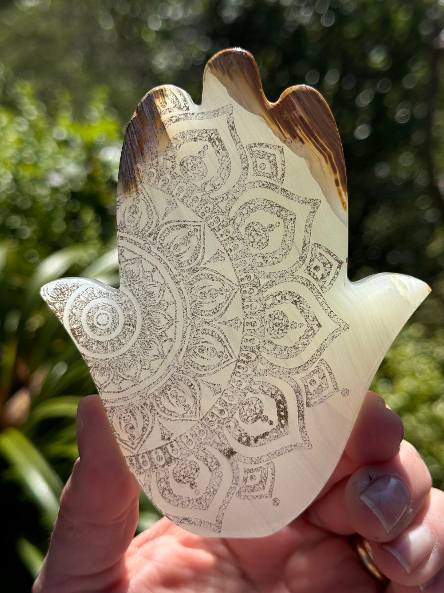Onyx Hamsa, laser Engraved