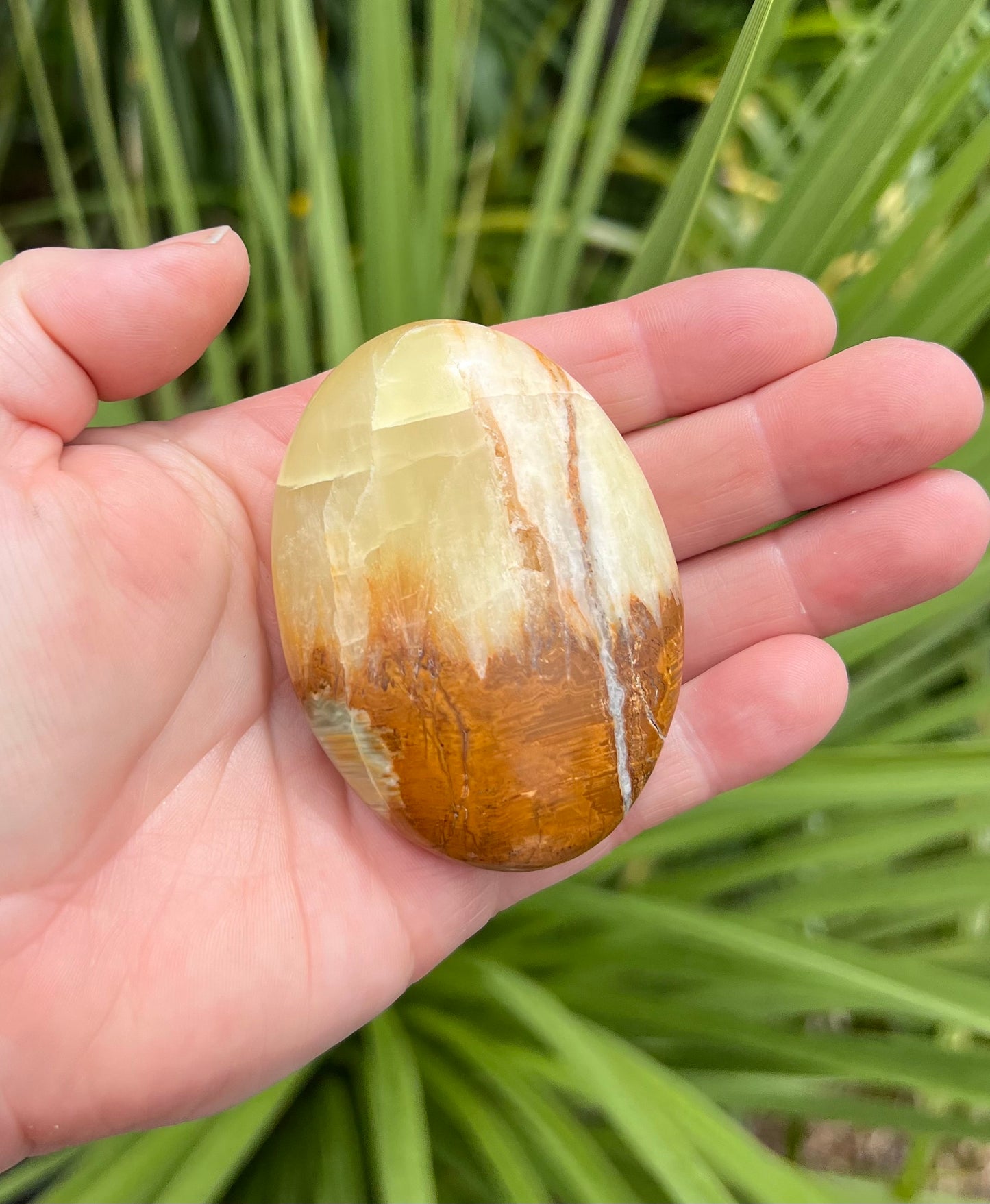 Lemon and Banded Green Calcite Calcite Palm Stone