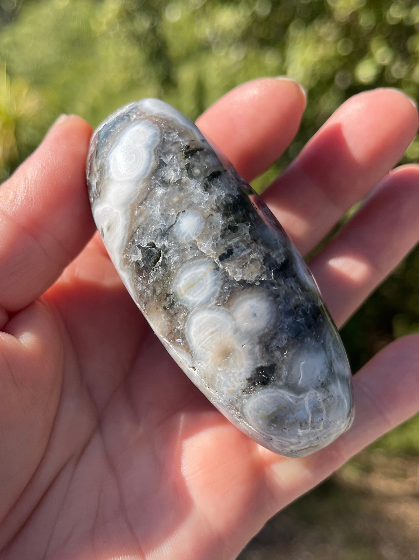 Orbicular Ocean Jasper Palm Stone