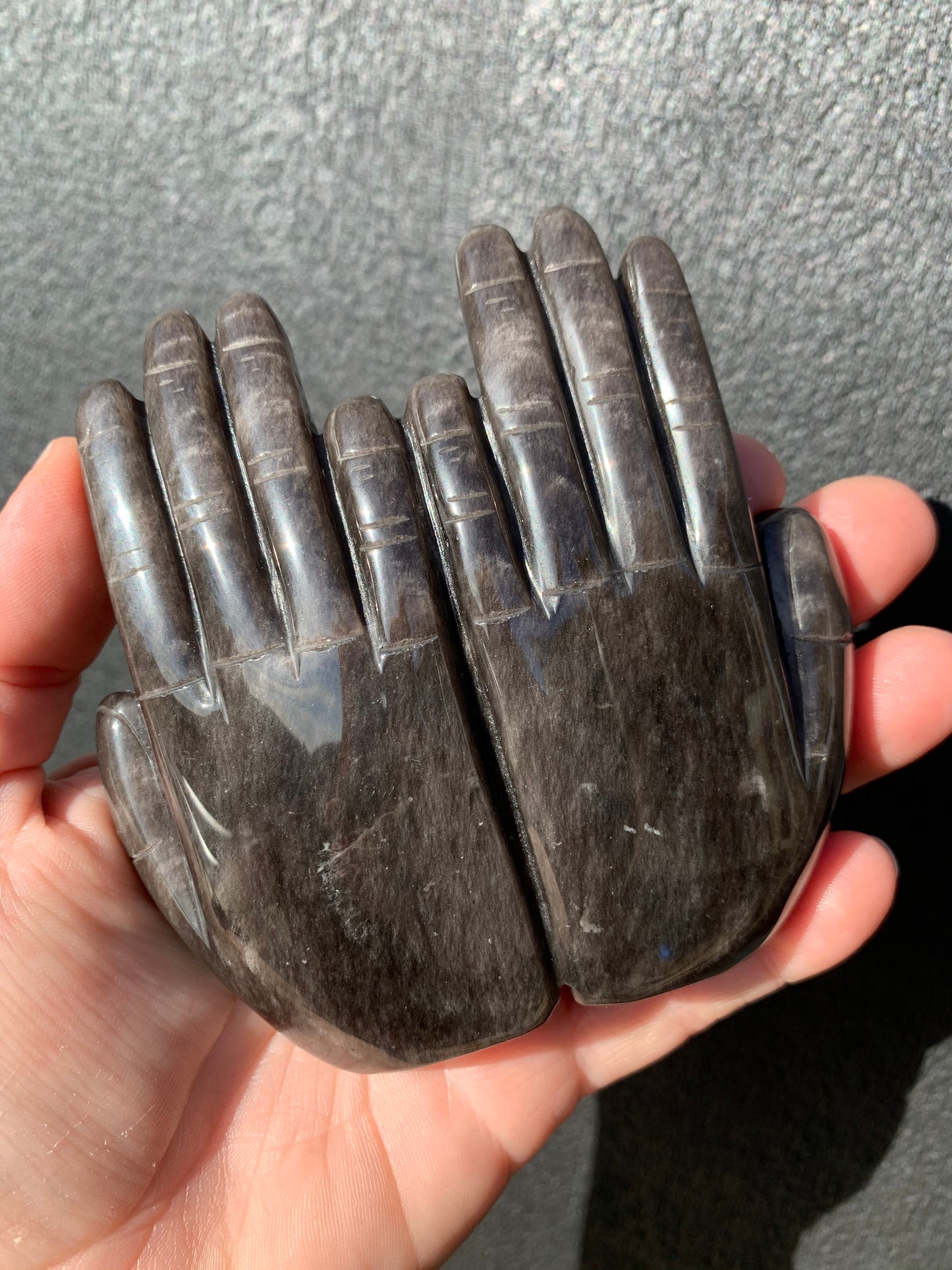 Silver Sheen Obsidian Offering Hands Bowl