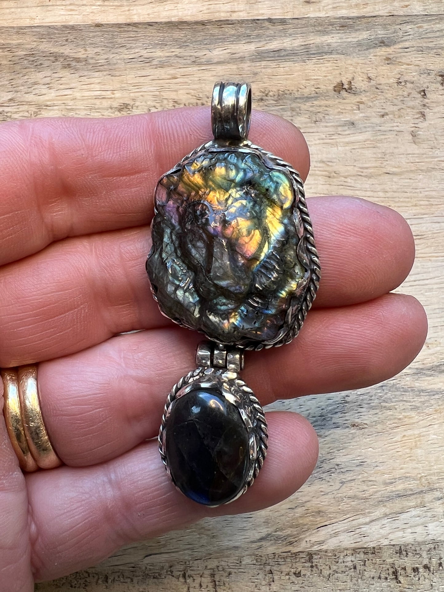Sterling Silver and Labradorite Lion Pendant handmade