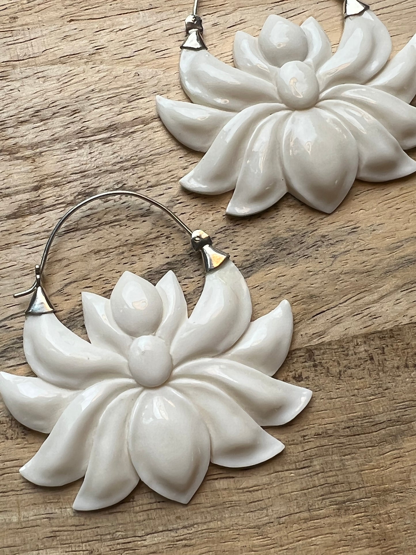 Lotus Bone Earrings with Sterling Silver, handmade