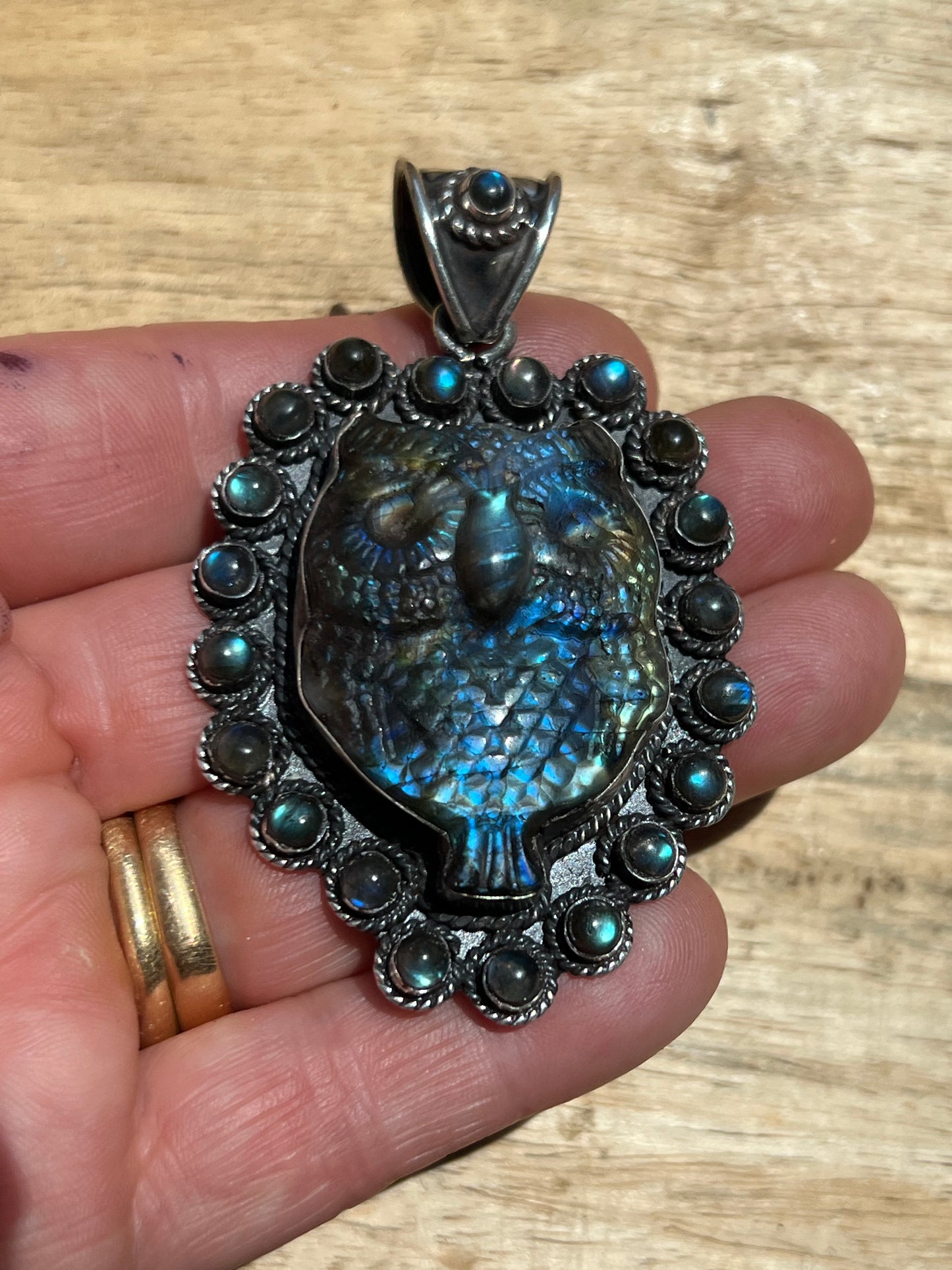 Sterling Silver and Labradorite Owl Pendant handmade