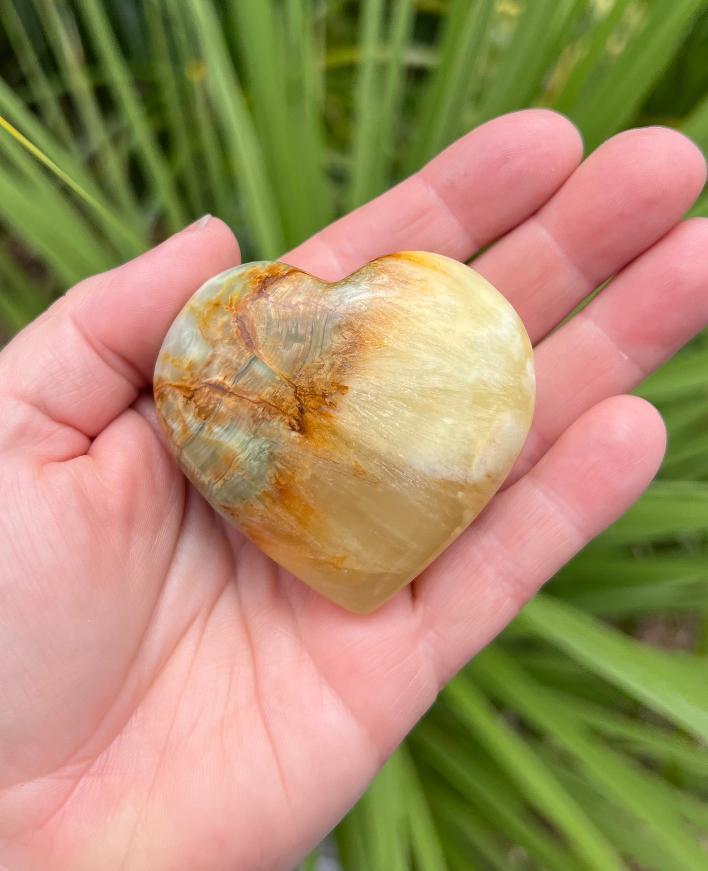 Lemon and Banded Green Calcite Calcite Heart