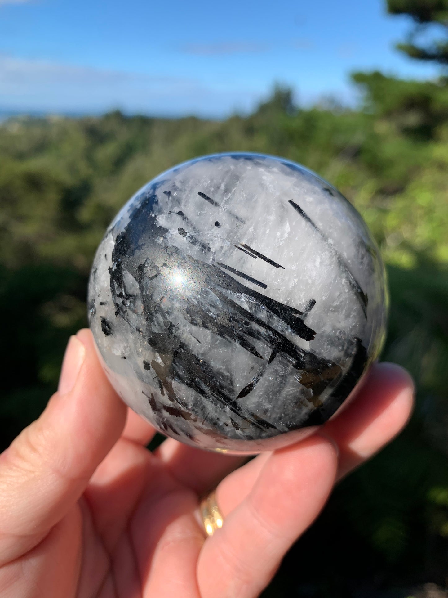 Black Tourmaline in Quartz Sphere