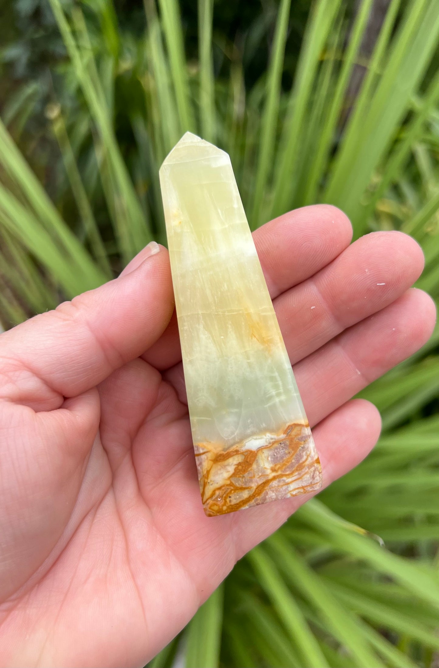 Lemon and Banded Green Calcite Calcite Obelisk