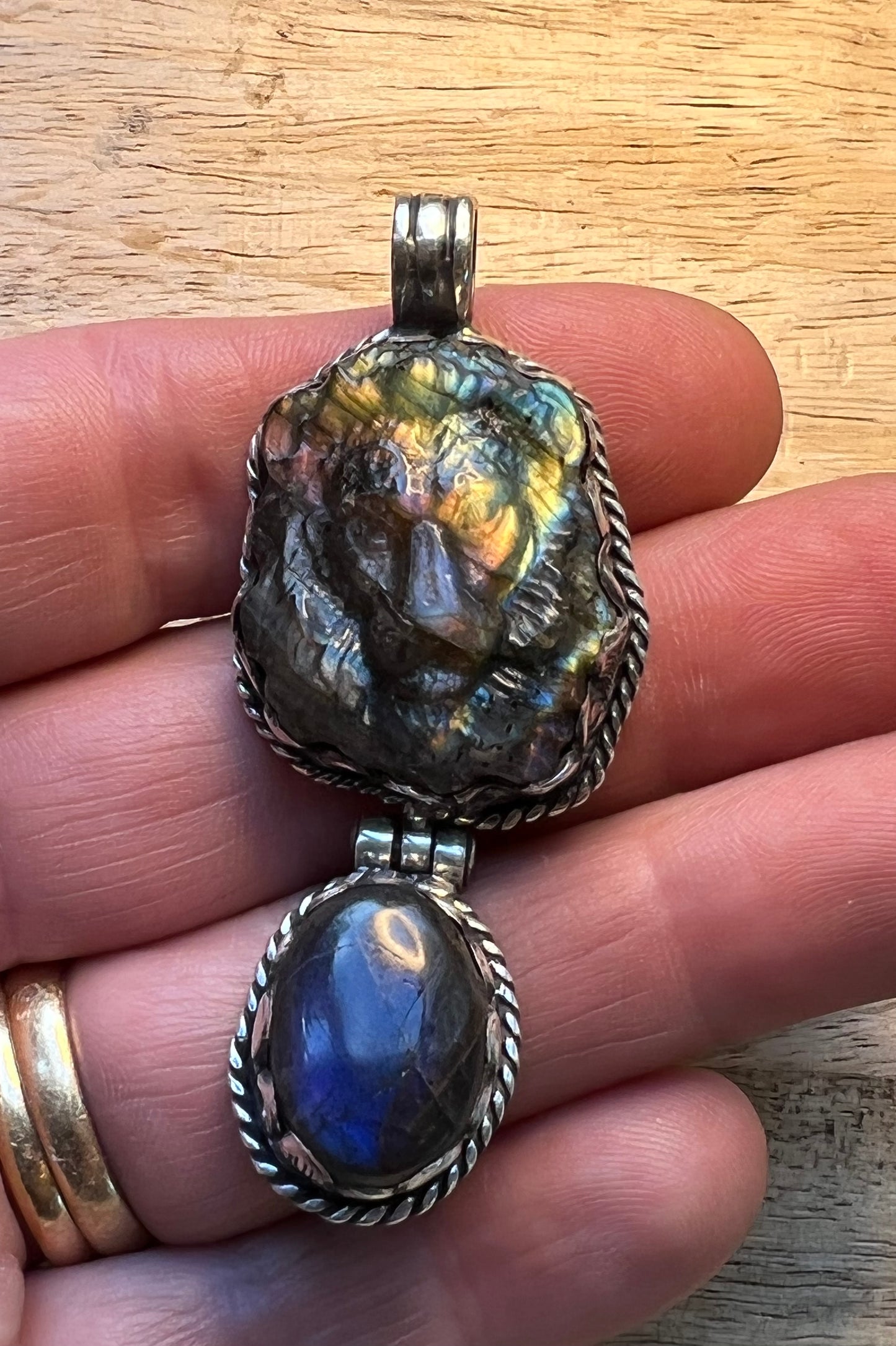 Sterling Silver and Labradorite Lion Pendant handmade