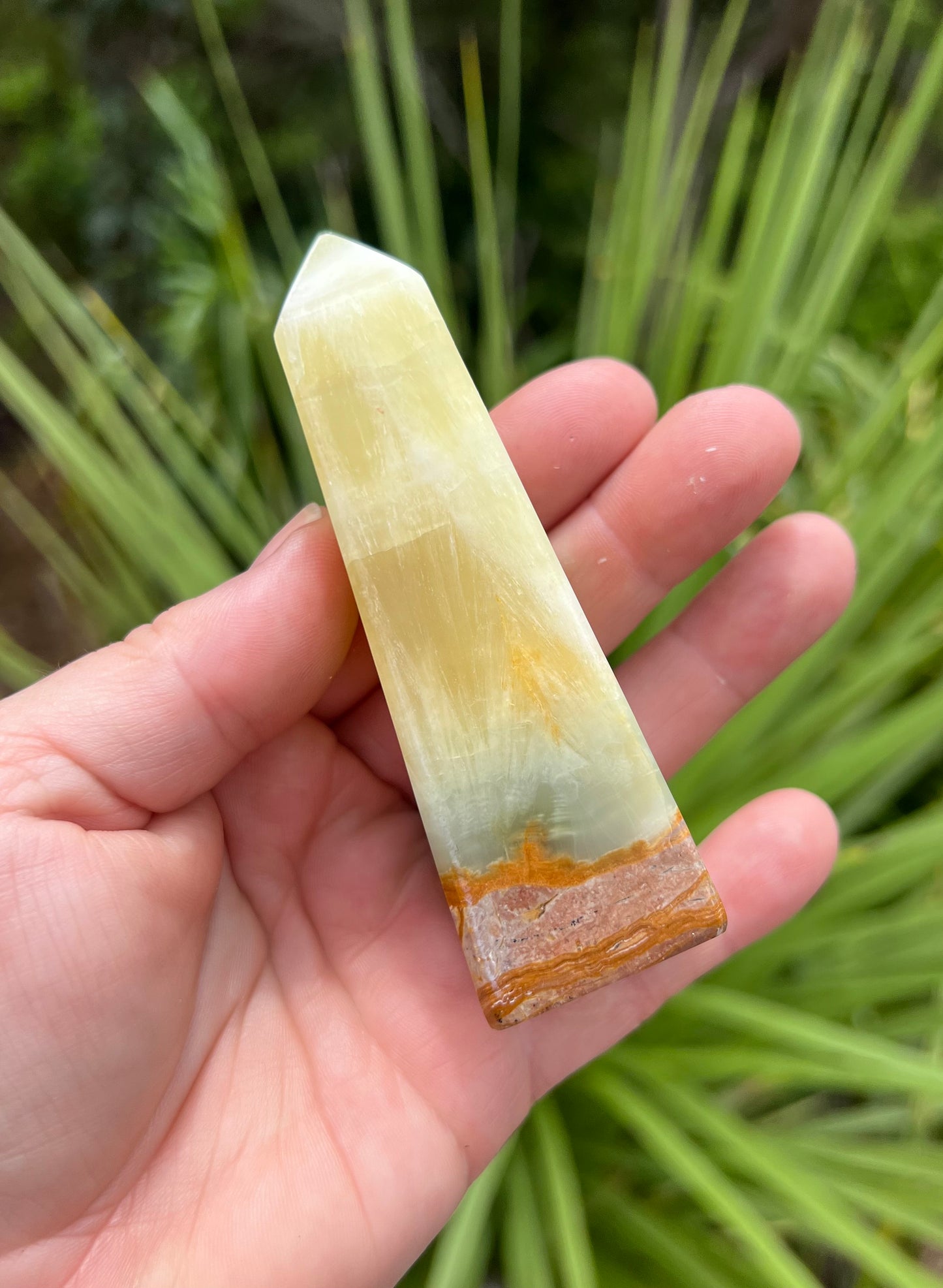 Lemon and Banded Green Calcite Calcite Obelisk
