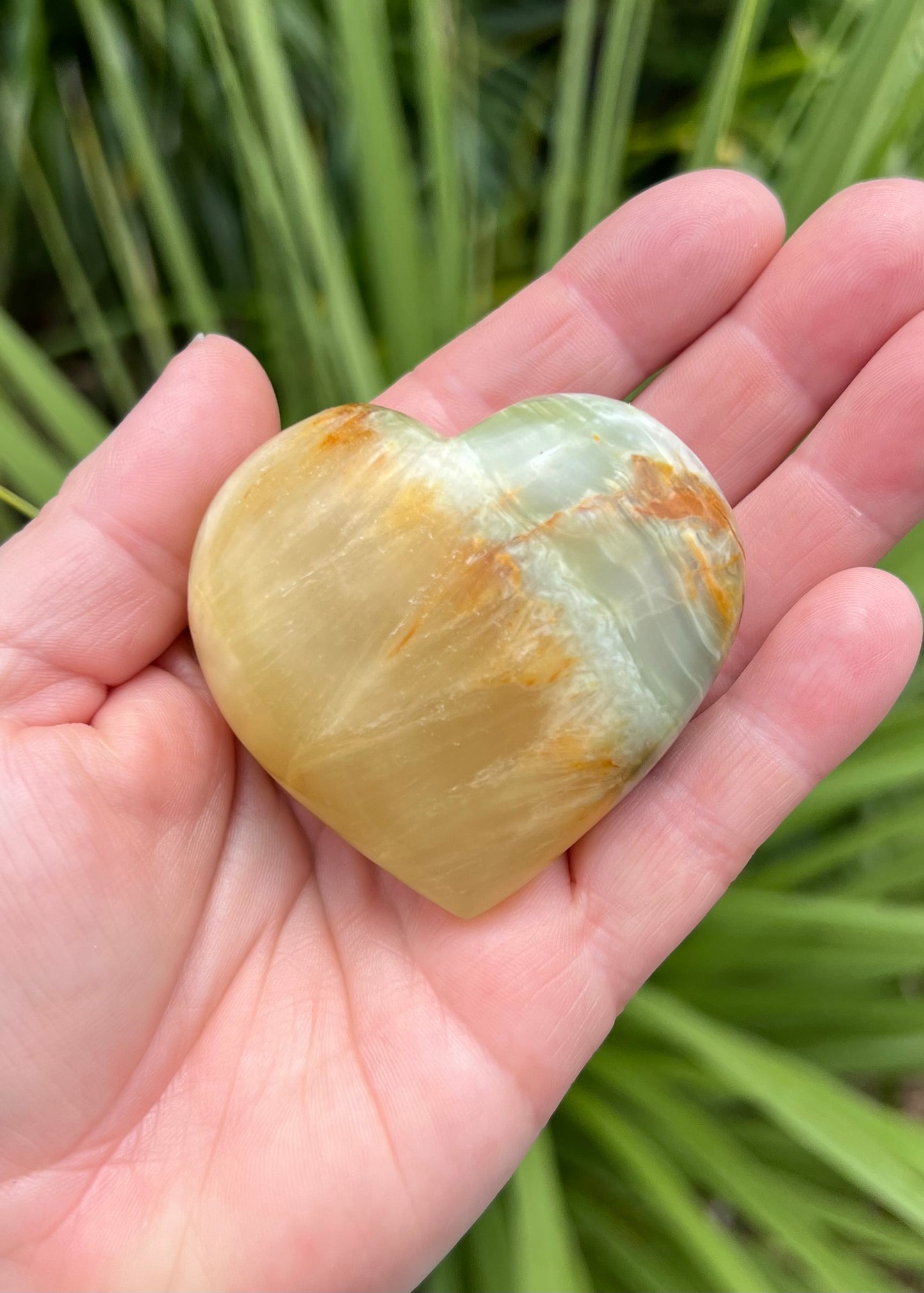 Lemon and Banded Green Calcite Calcite Heart