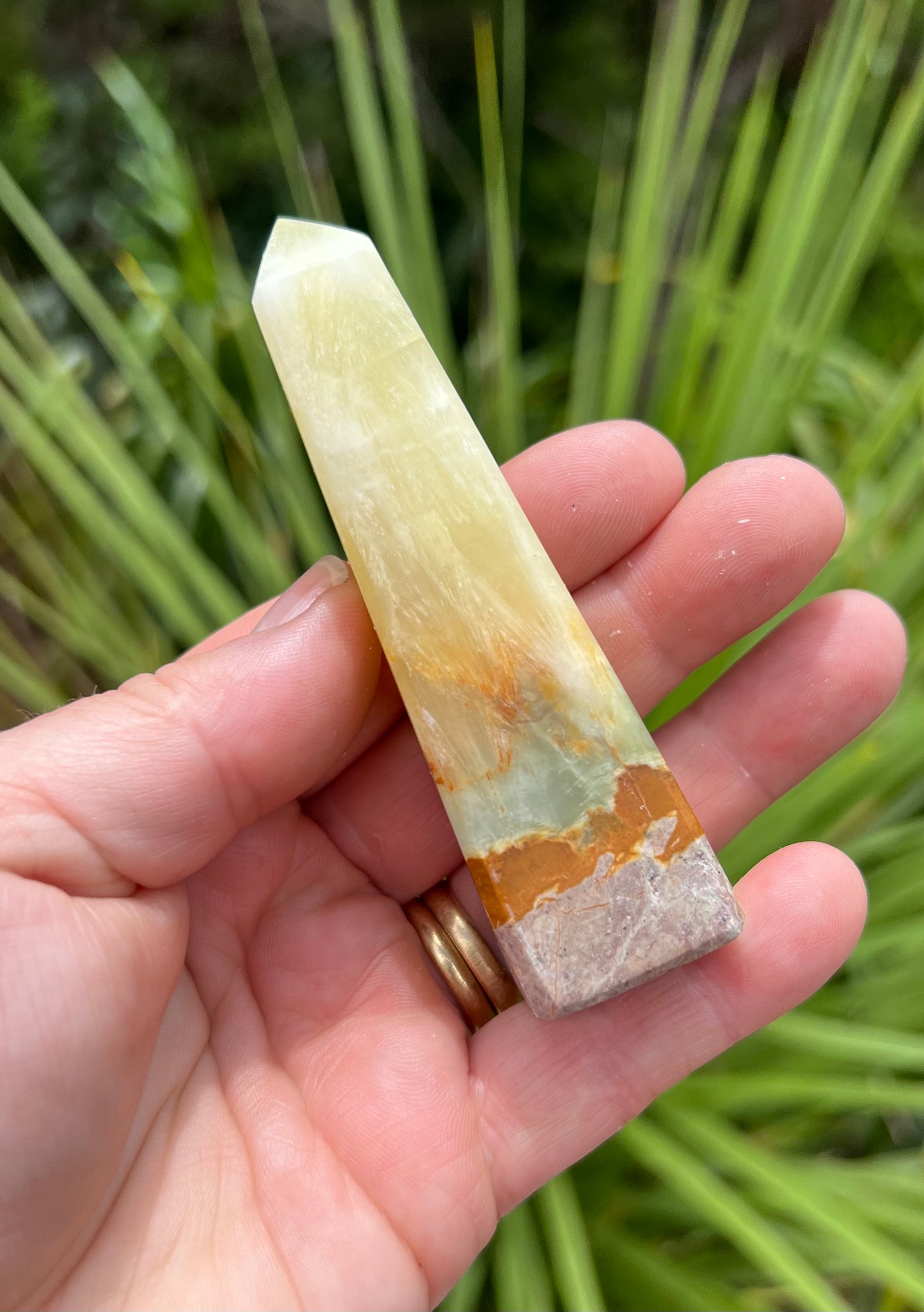 Lemon and Banded Green Calcite Calcite Obelisk