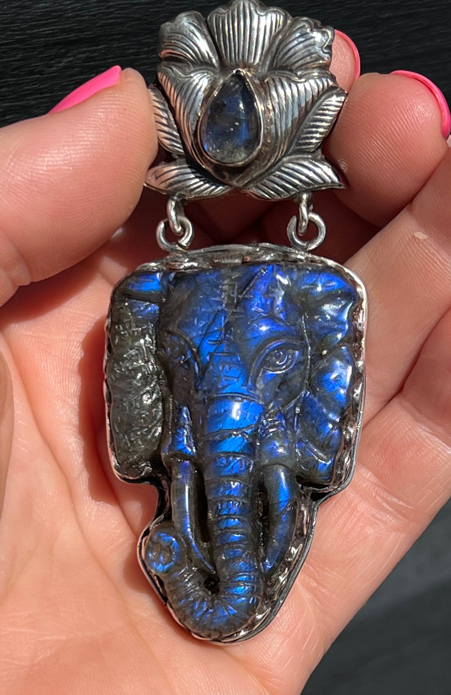 Sterling Silver and Elephant Head Pendant handmade
