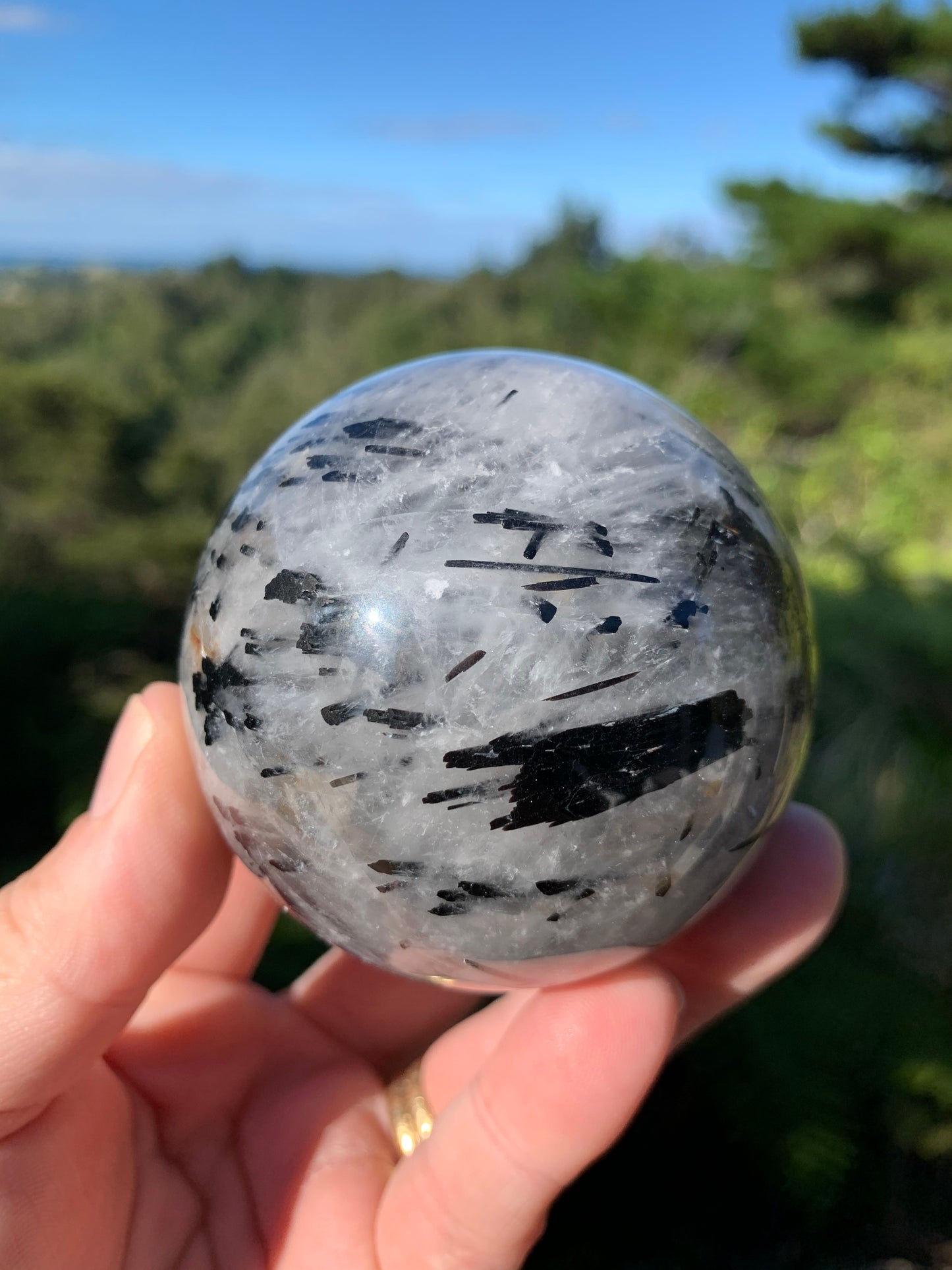 Black Tourmaline in Quartz Sphere