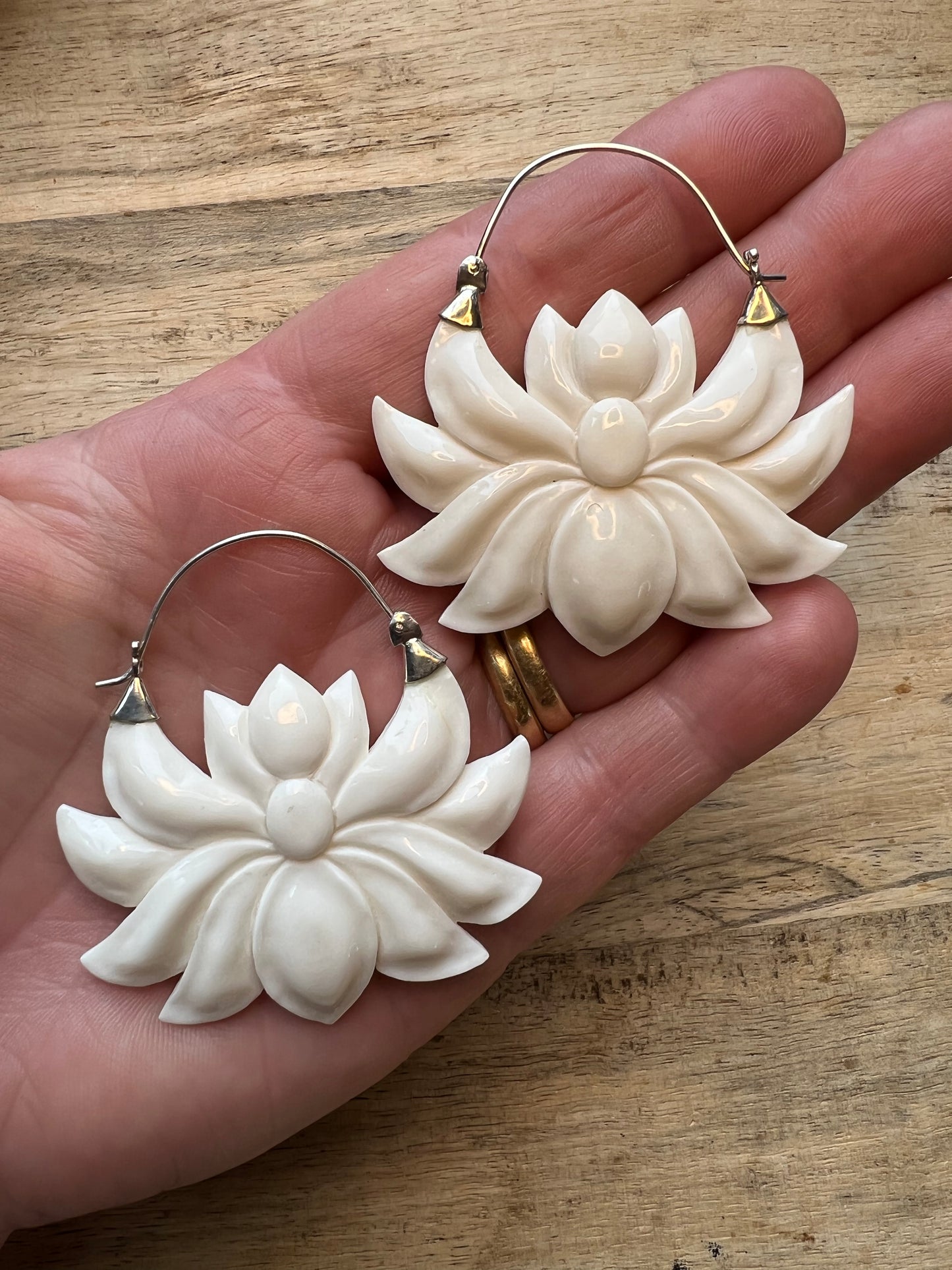 Lotus Bone Earrings with Sterling Silver, handmade