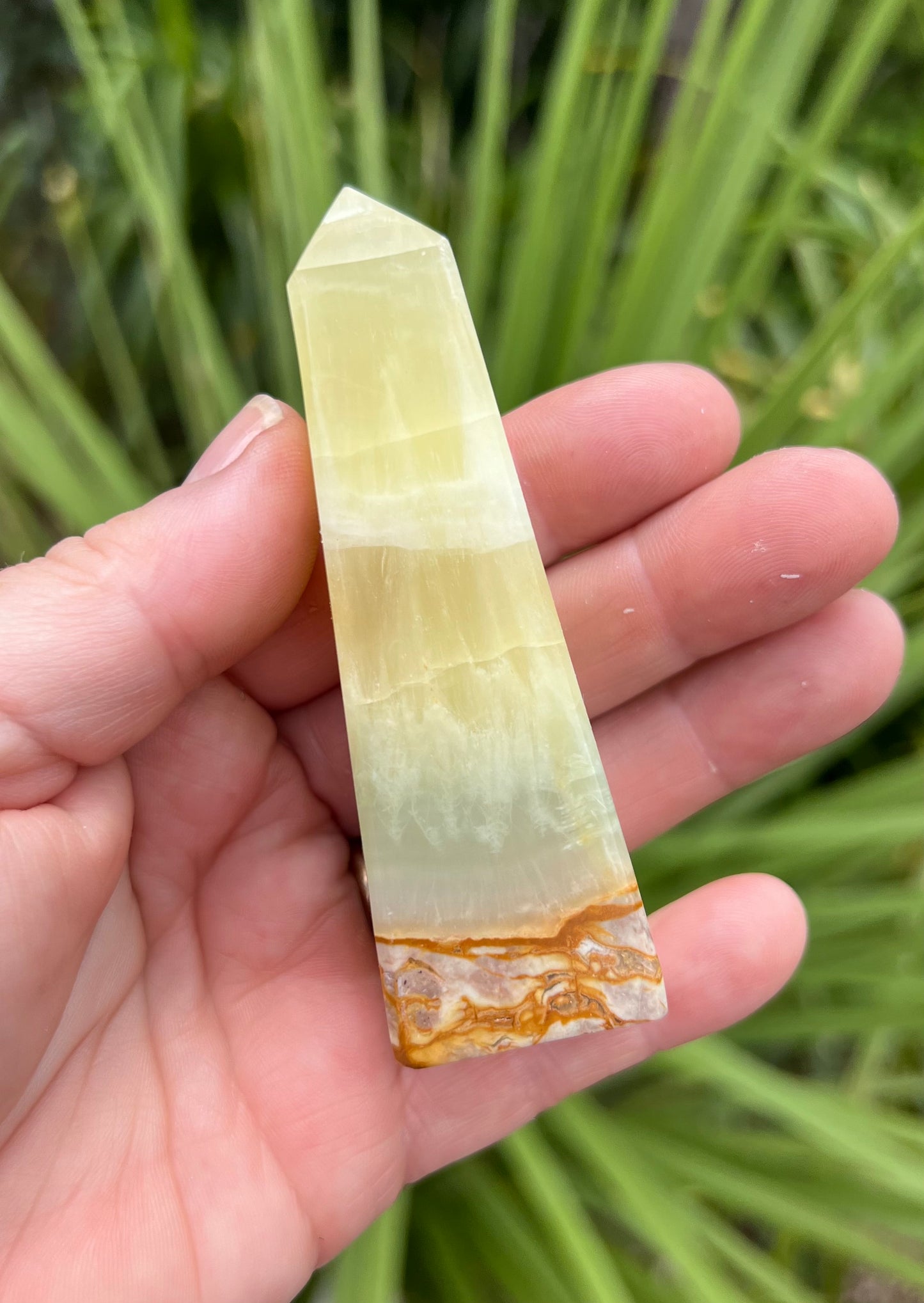 Lemon and Banded Green Calcite Calcite Obelisk