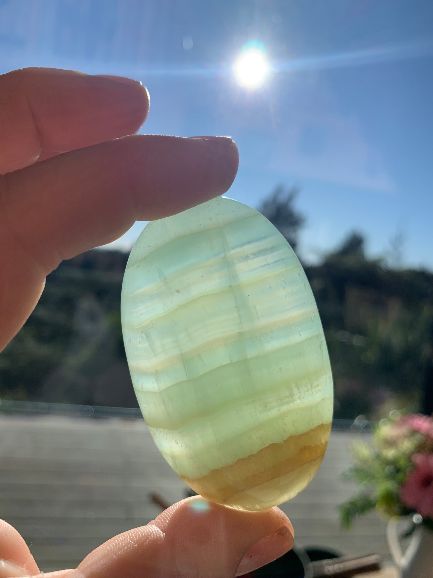 Pistachio Green Calcite Palm Stone