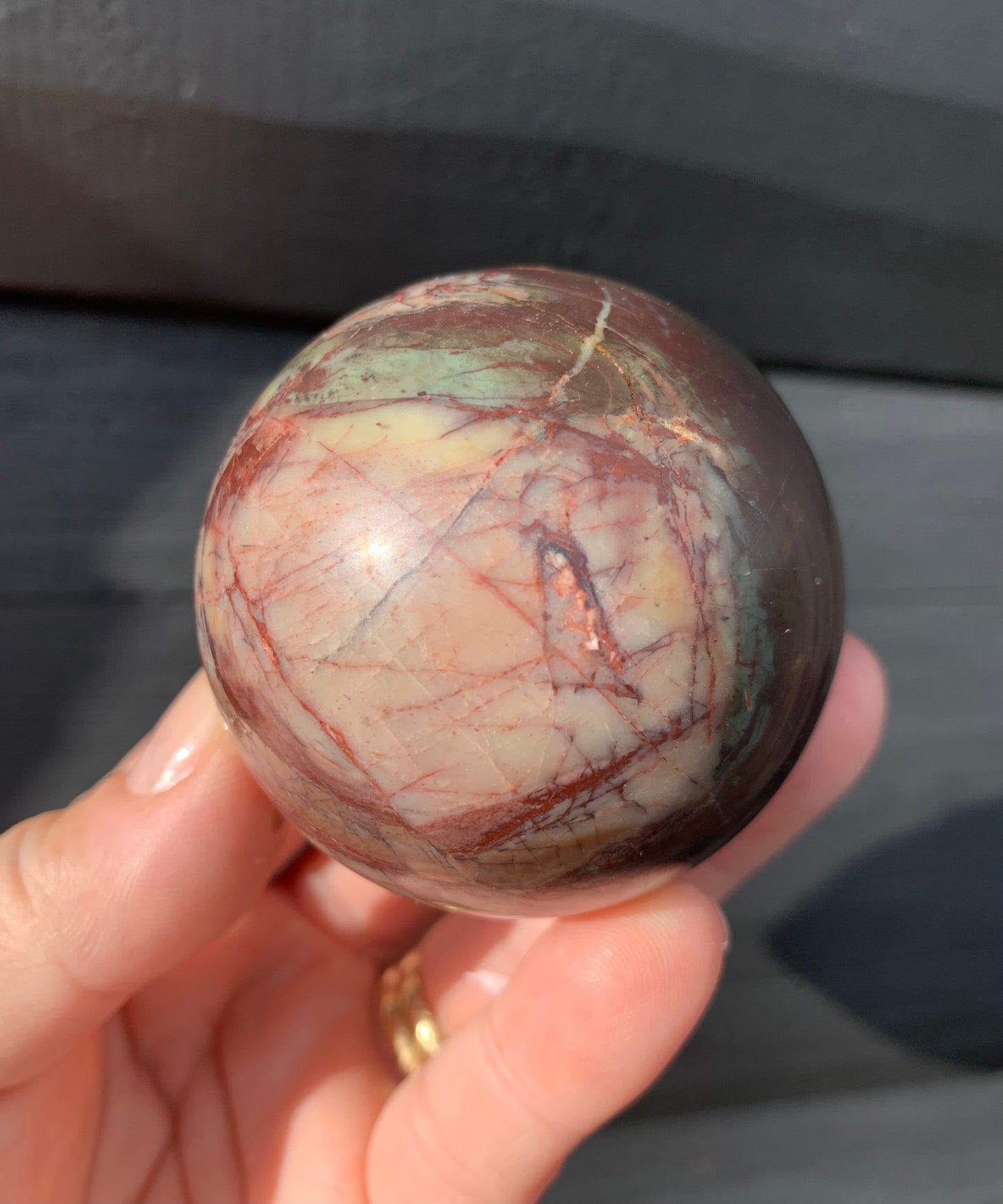 Cherry Creek Jasper Sphere, Happy Face
