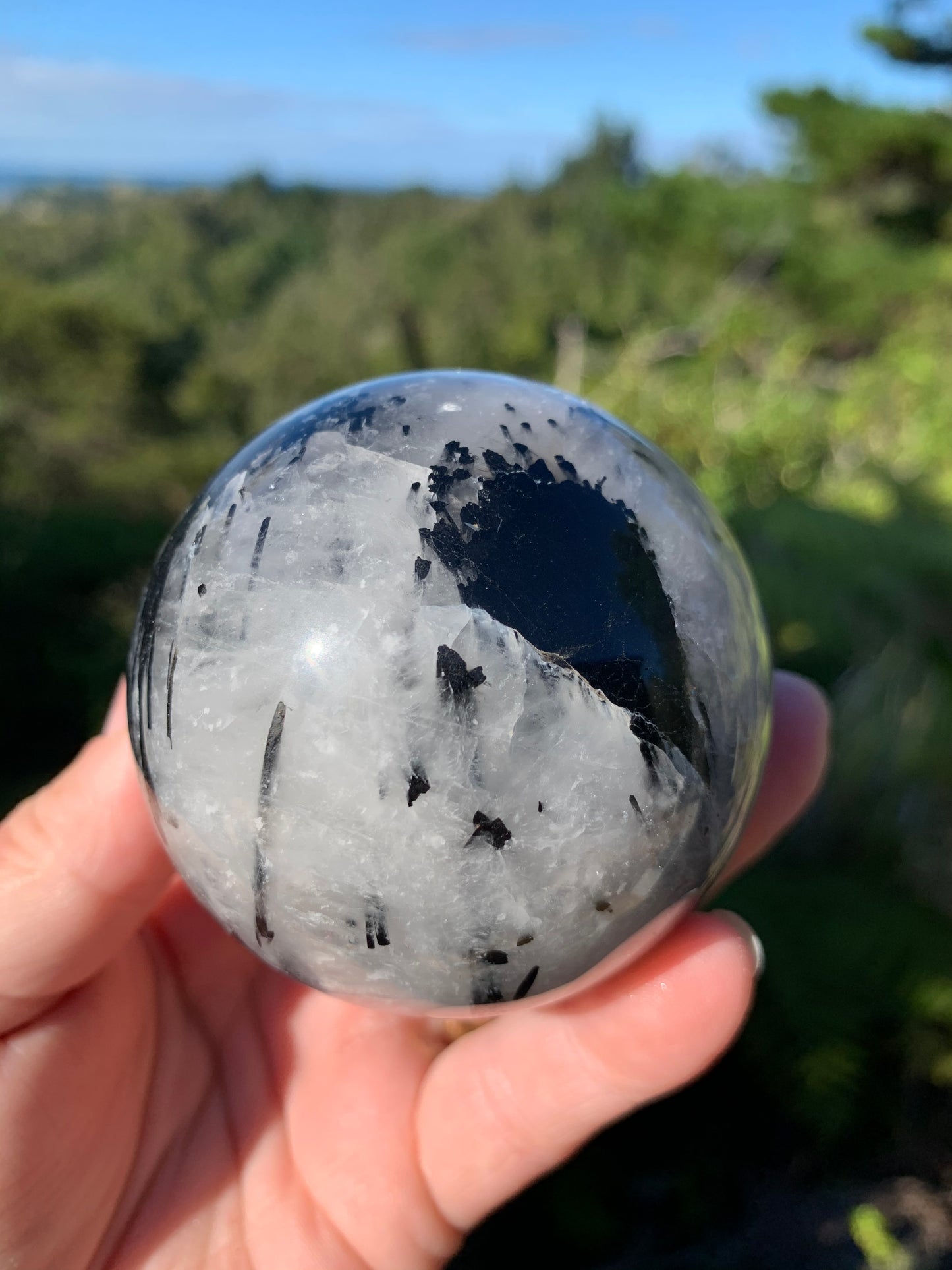 Black Tourmaline in Quartz Sphere