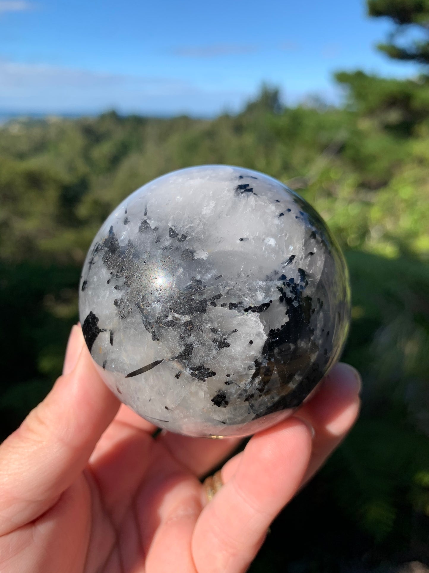 Black Tourmaline in Quartz Sphere
