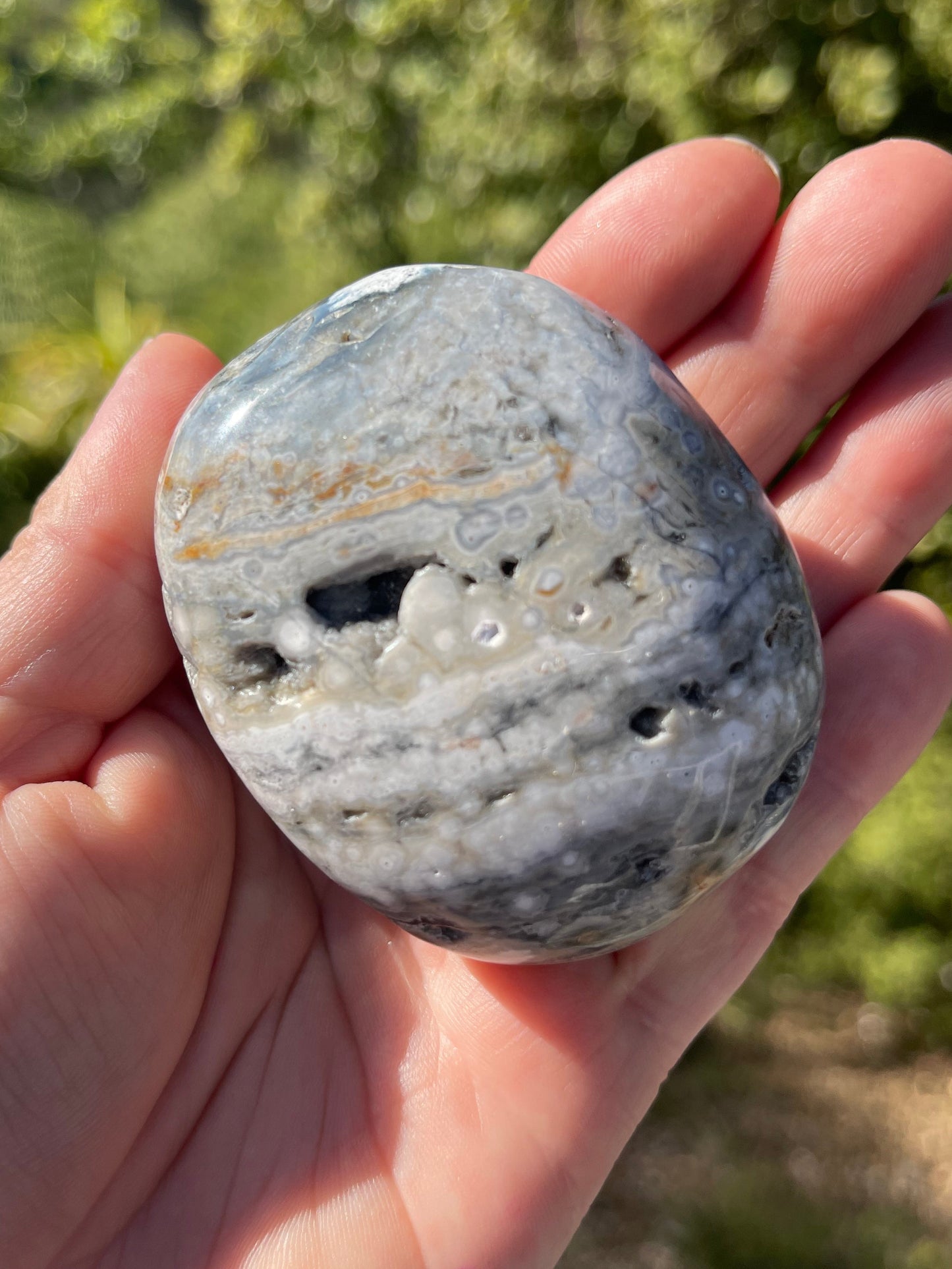 Orbicular Ocean Jasper Palm Stone