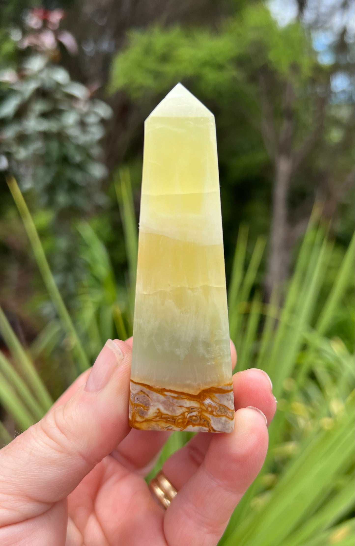 Lemon and Banded Green Calcite Calcite Obelisk