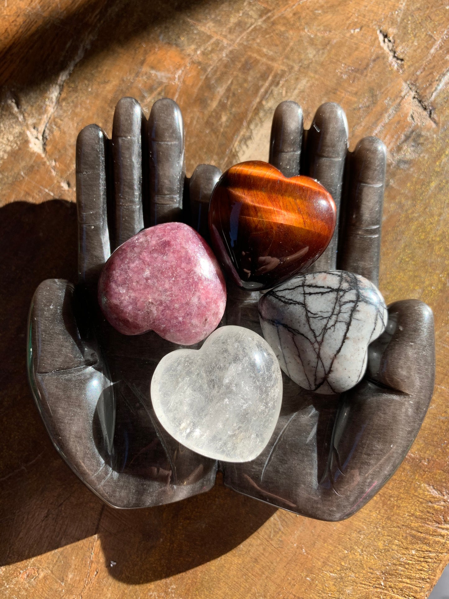 Silver Sheen Obsidian Offering Hands Bowl