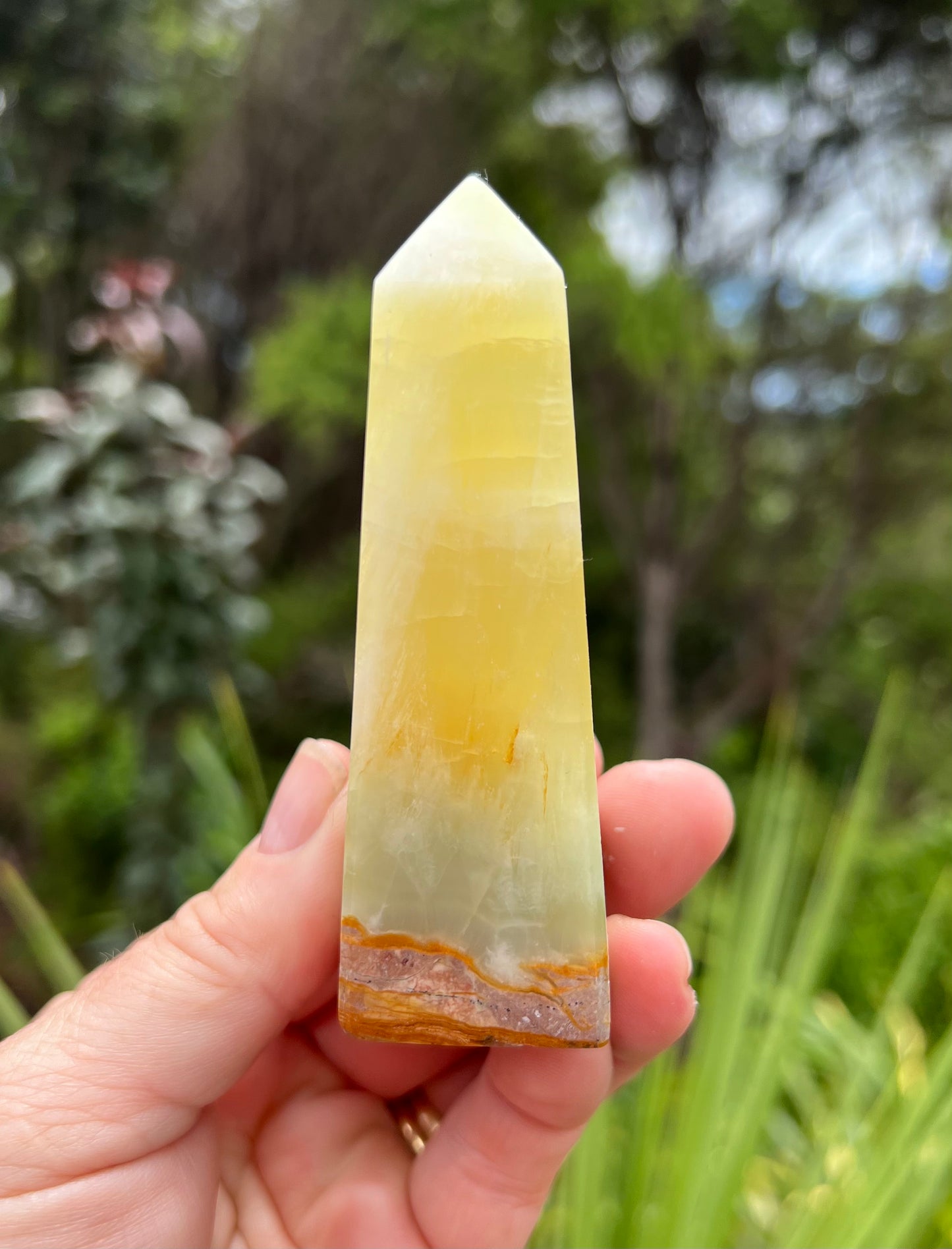 Lemon and Banded Green Calcite Calcite Obelisk