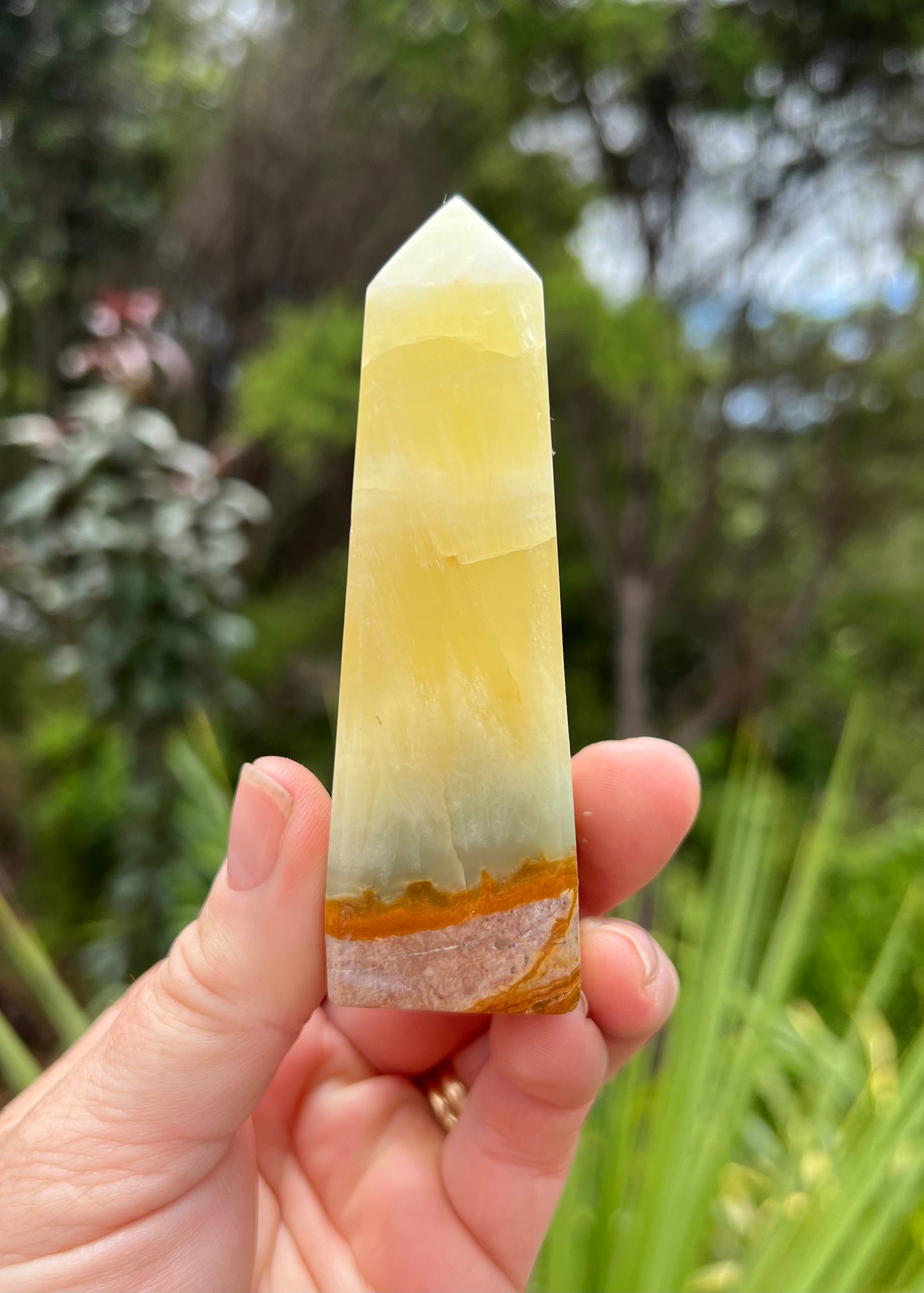 Lemon and Banded Green Calcite Calcite Obelisk