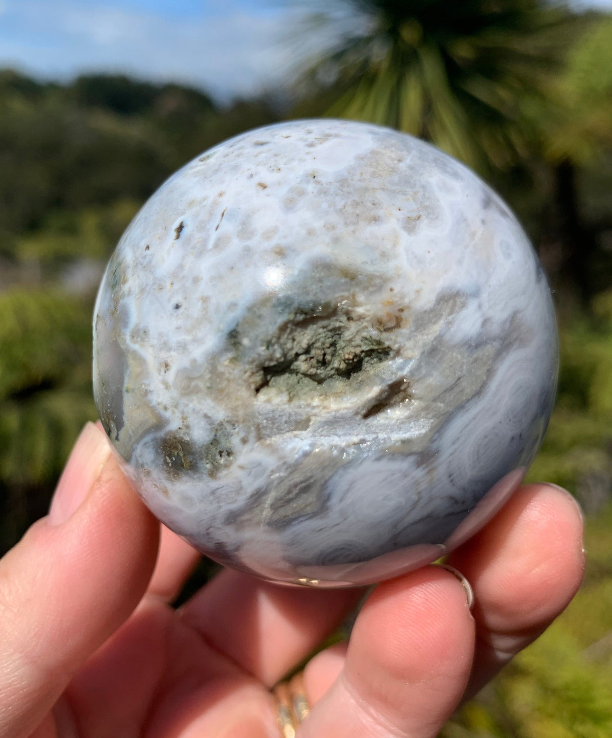 Gorgeous Rare Orbicular Ocean Jasper Sphere with Druzy – Old Stove, 6th Vein