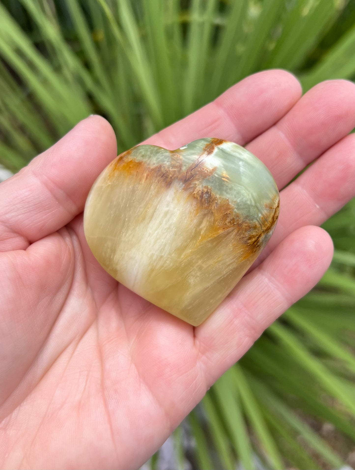 Lemon and Banded Green Calcite Calcite Heart