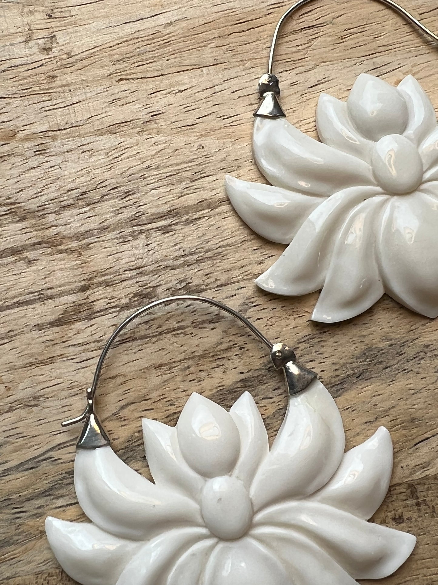 Lotus Bone Earrings with Sterling Silver, handmade