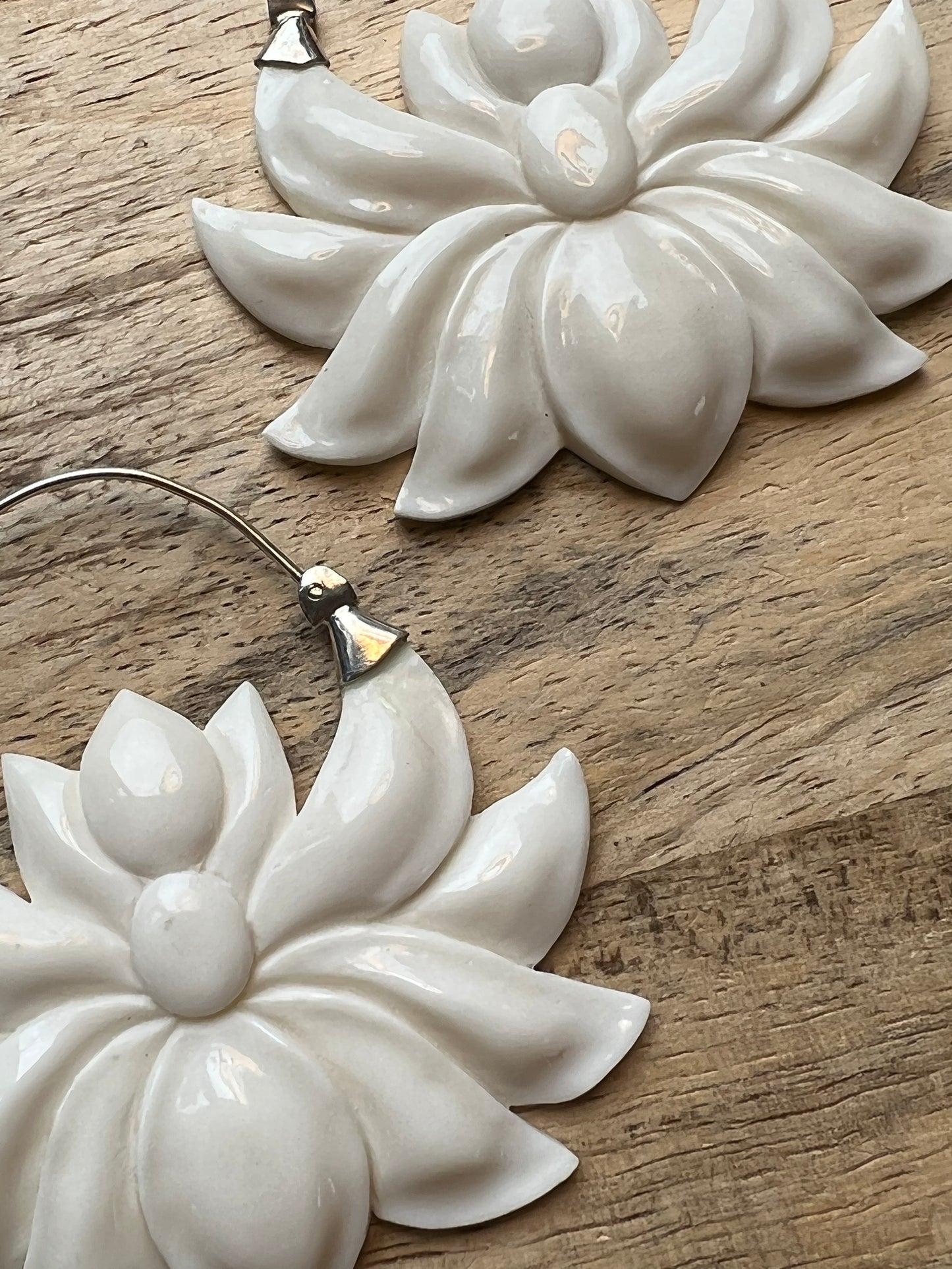 Lotus Bone Earrings with Sterling Silver, handmade