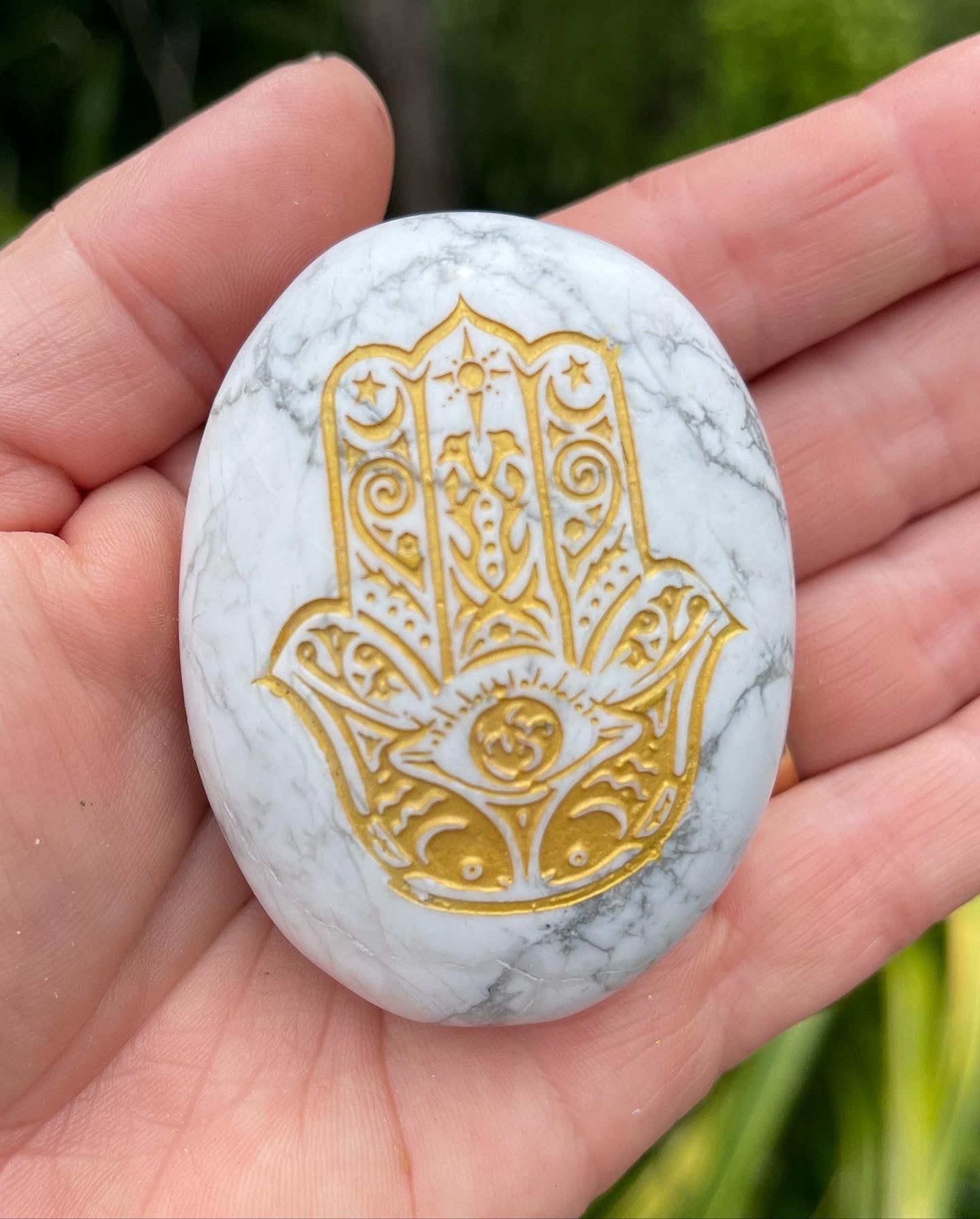 Howlite Palm Stone Engraved Hamsa