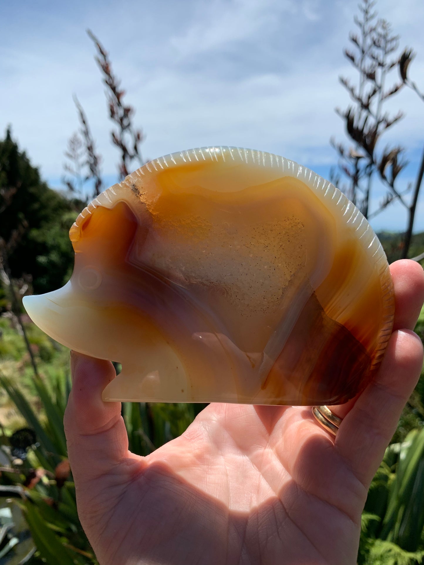 Carnelian Agate Geode Carved Hedgehog