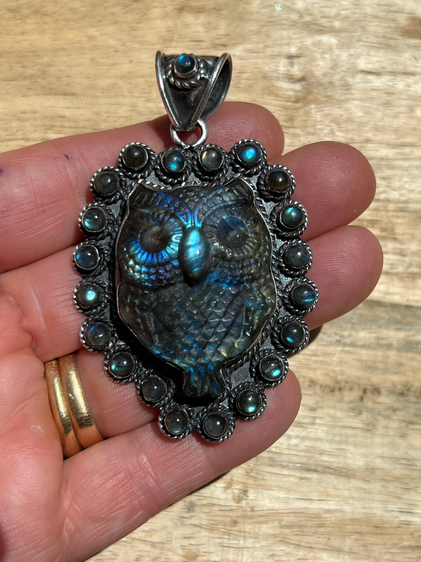 Sterling Silver and Labradorite Owl Pendant handmade