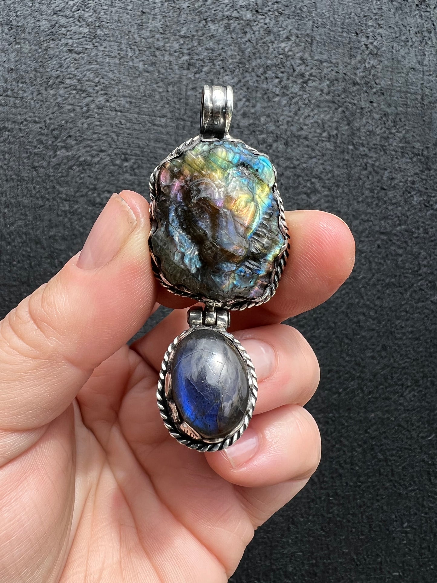 Sterling Silver and Labradorite Lion Pendant handmade