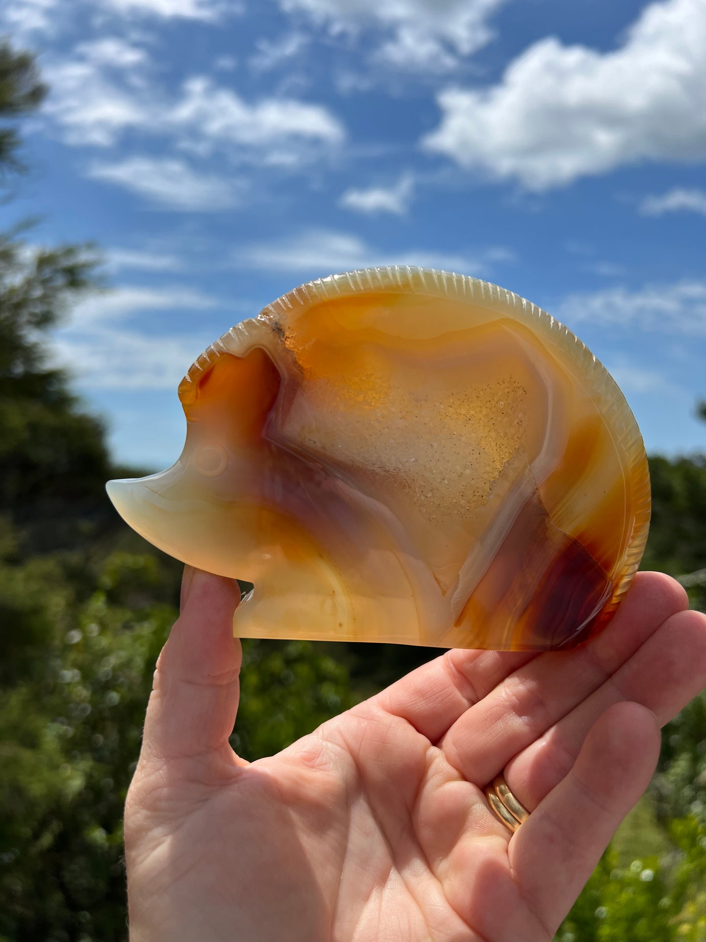 Carnelian Agate Geode Carved Hedgehog
