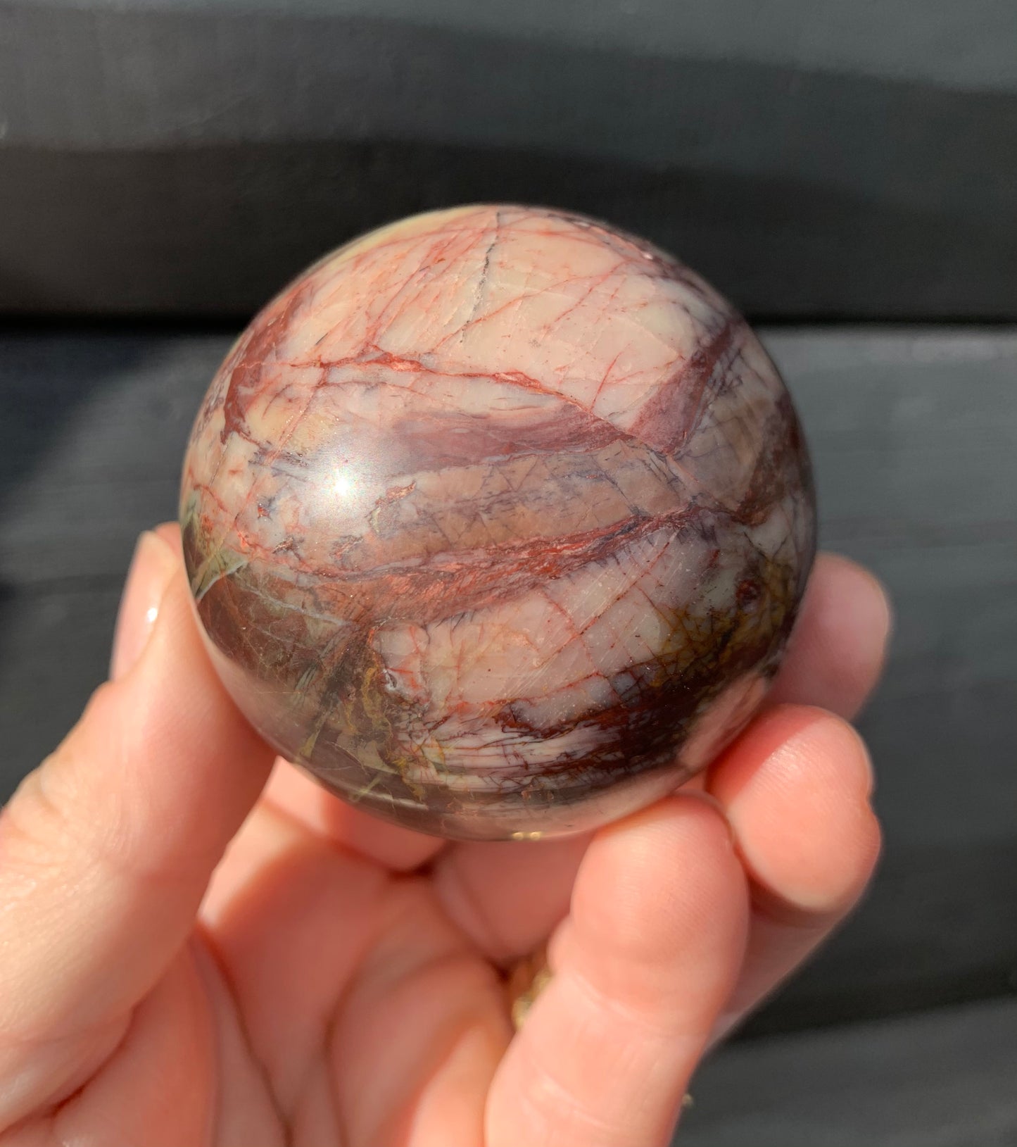Cherry Creek Jasper Sphere, Happy Face
