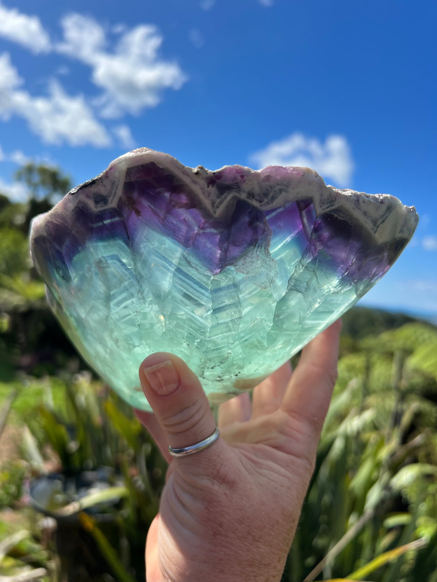 Rainbow Fluorite Carved Bowl, Mexican