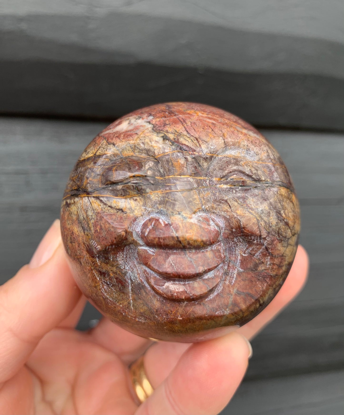 Cherry Creek Jasper Sphere, Happy Face