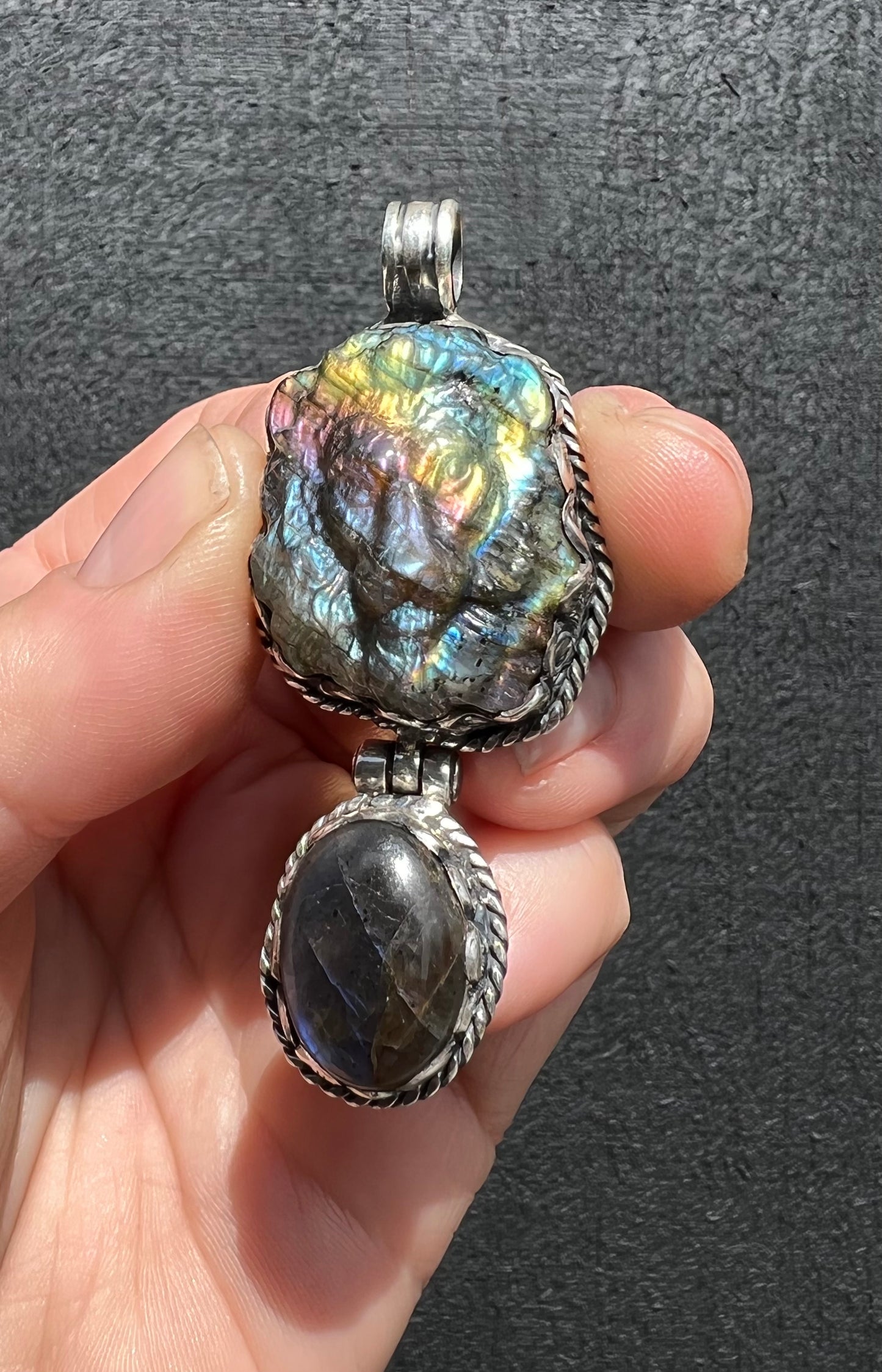 Sterling Silver and Labradorite Lion Pendant handmade
