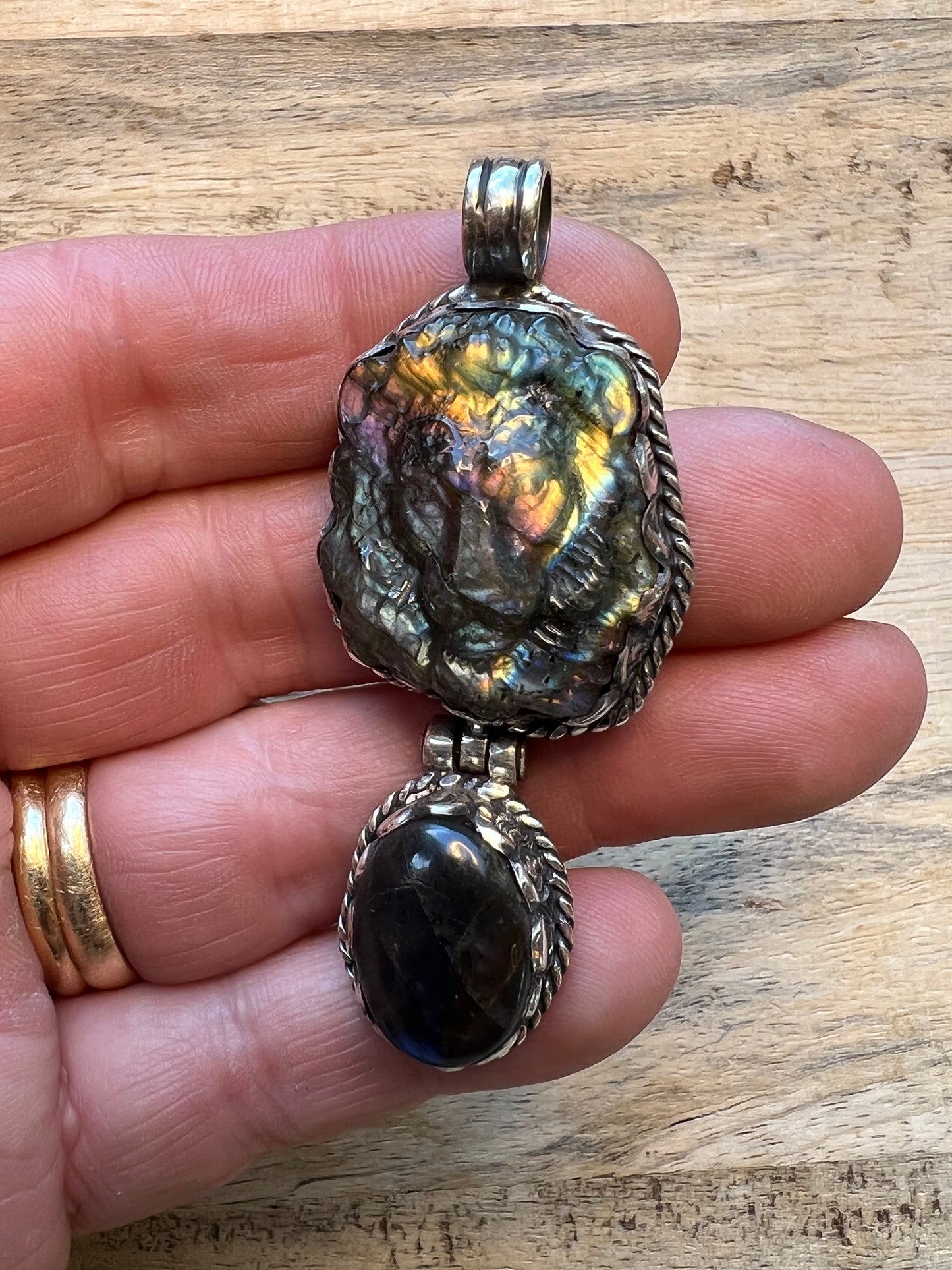Sterling Silver and Labradorite Lion Pendant handmade
