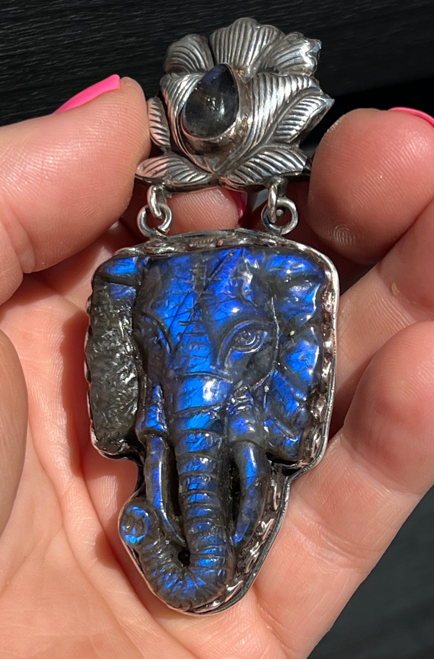 Sterling Silver and Elephant Head Pendant handmade