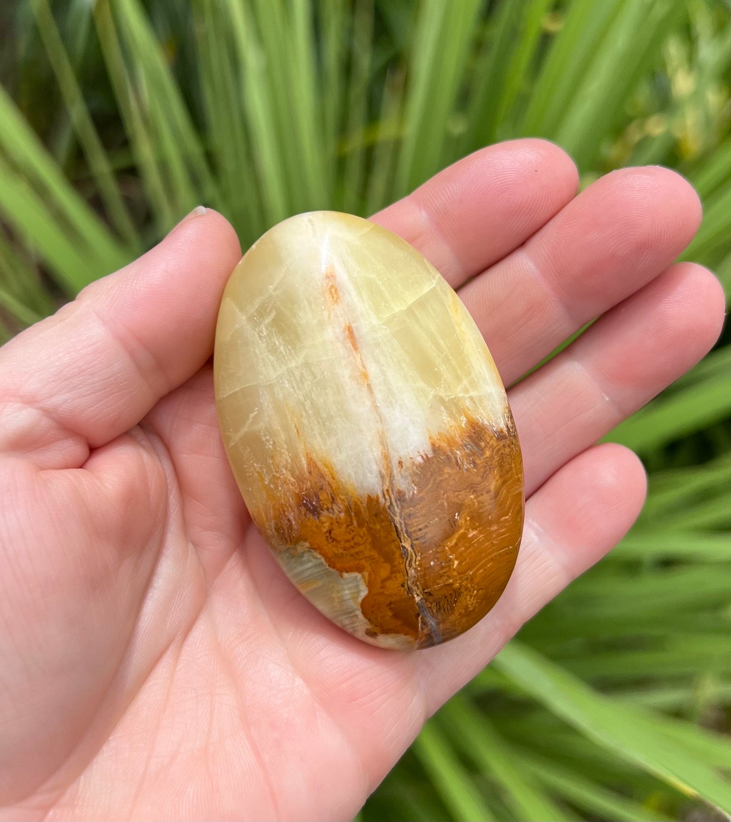 Lemon and Banded Green Calcite Calcite Palm Stone