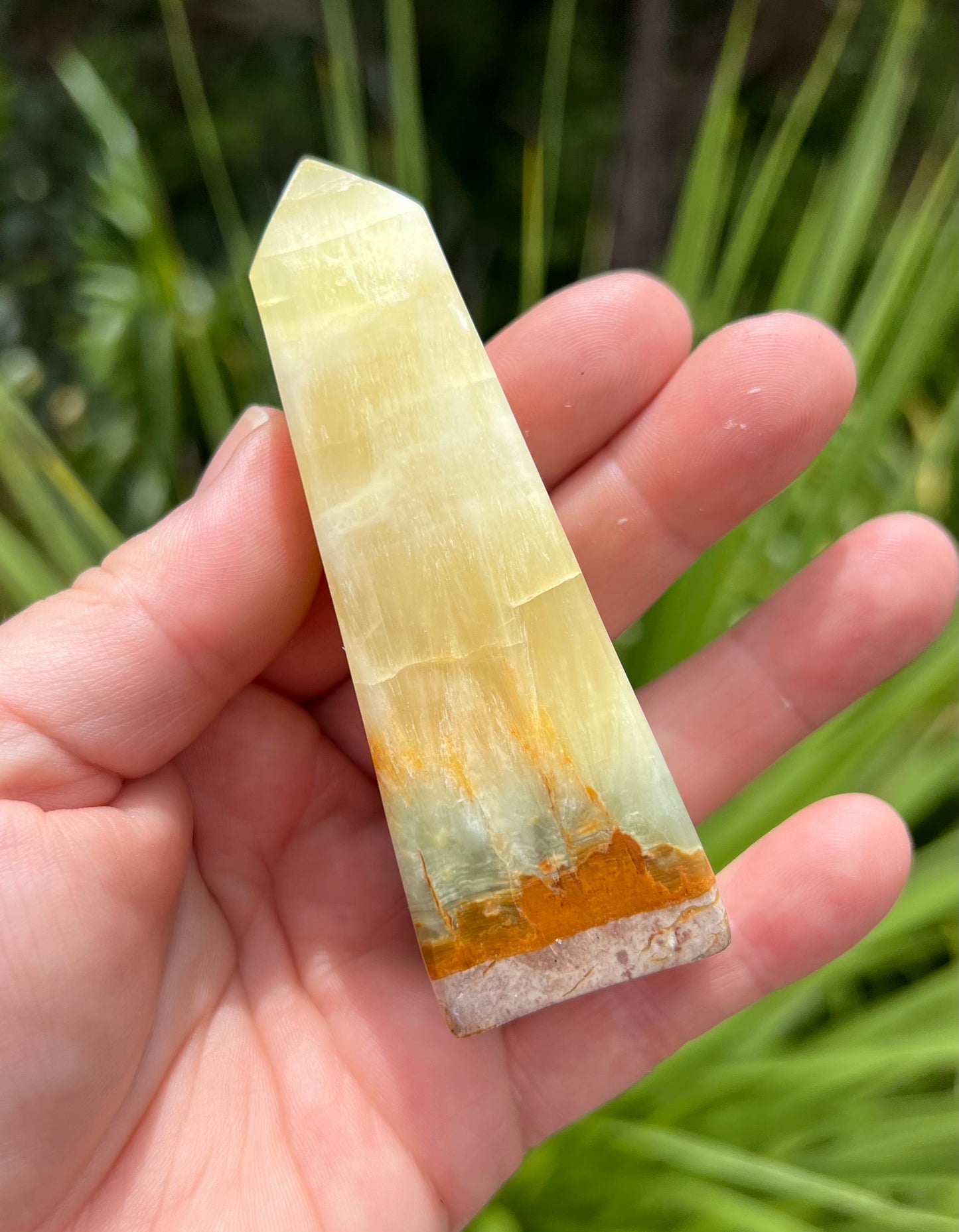 Lemon and Banded Green Calcite Calcite Obelisk