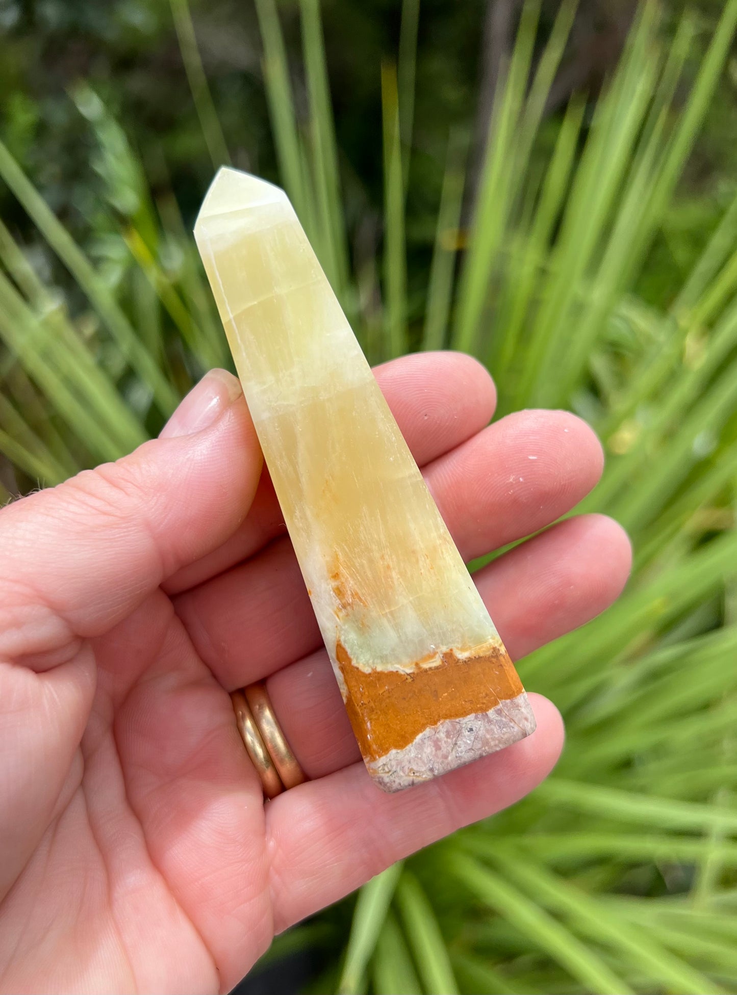 Lemon and Banded Green Calcite Calcite Obelisk