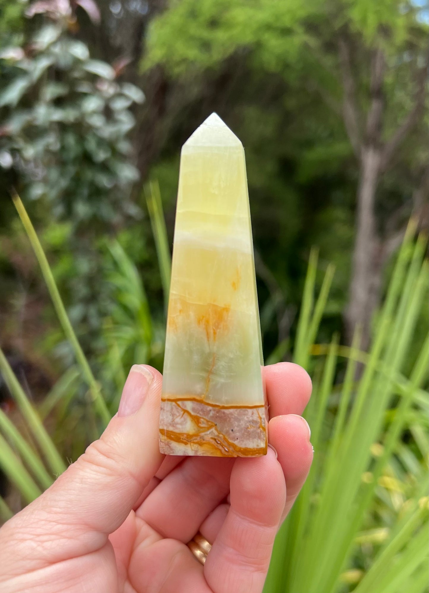 Lemon and Banded Green Calcite Calcite Obelisk