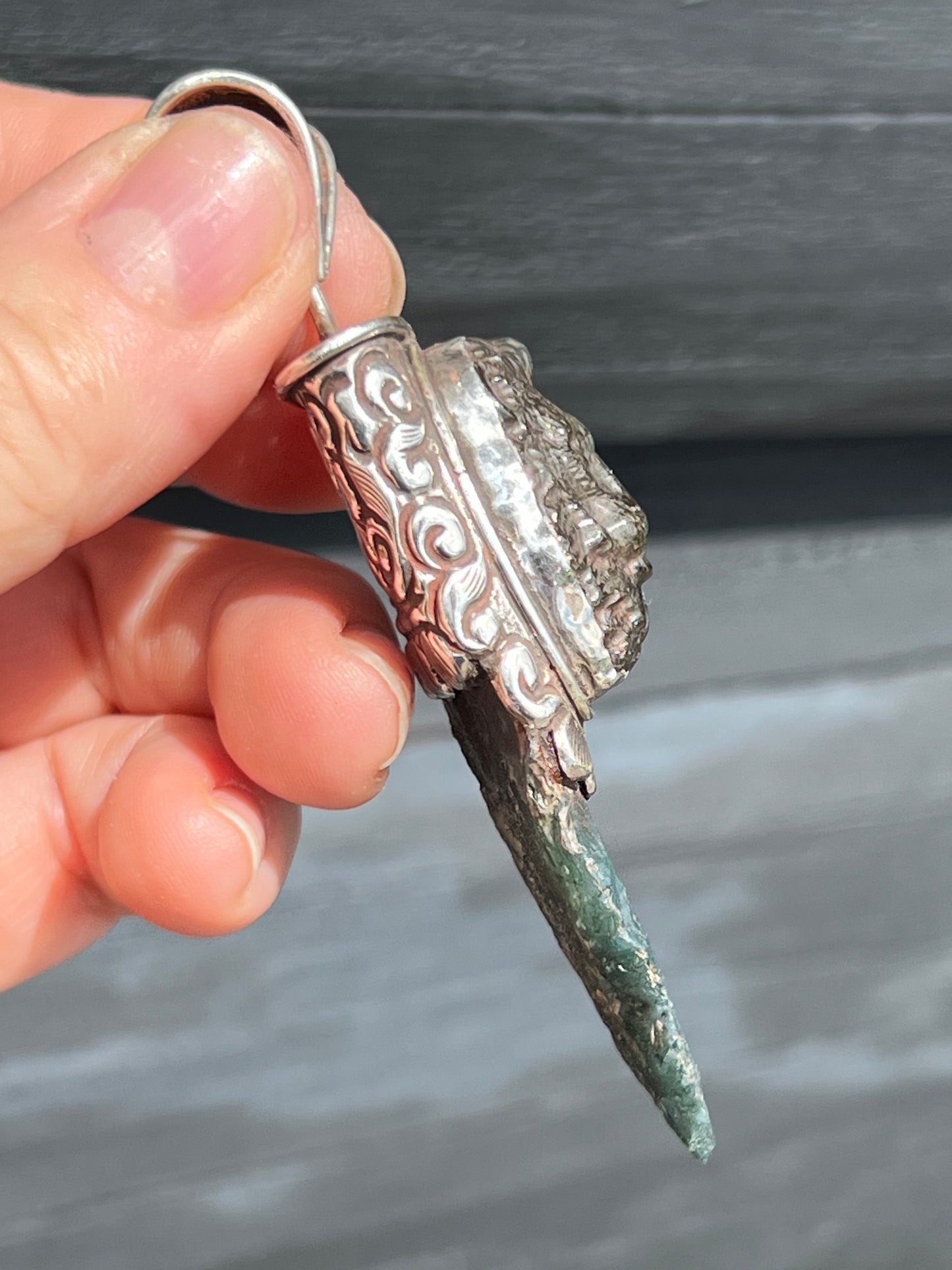 Sterling Silver and Labradorite Lion and Moss Agate Arrowhead Pendant handmade