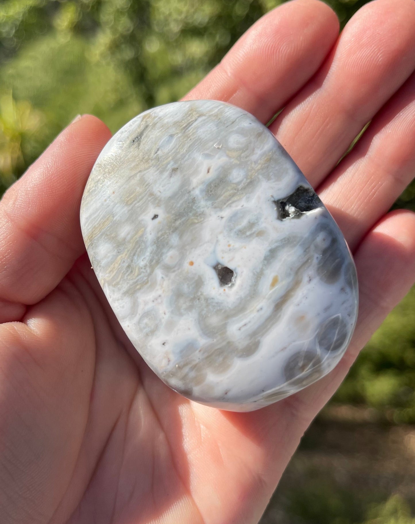 Orbicular Ocean Jasper Palm Stone