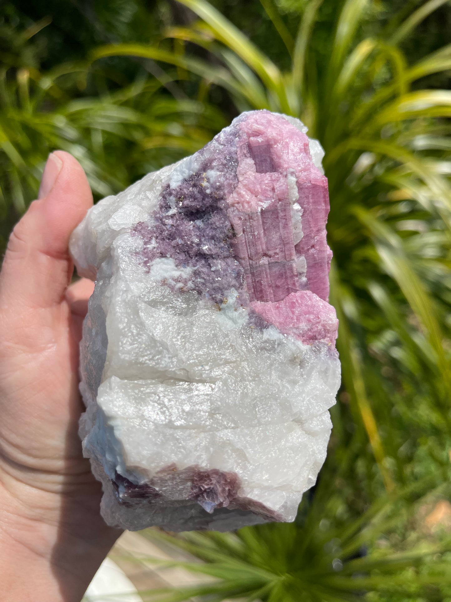 Pink Tourmaline, lepidolite and Muscovite in Quartz