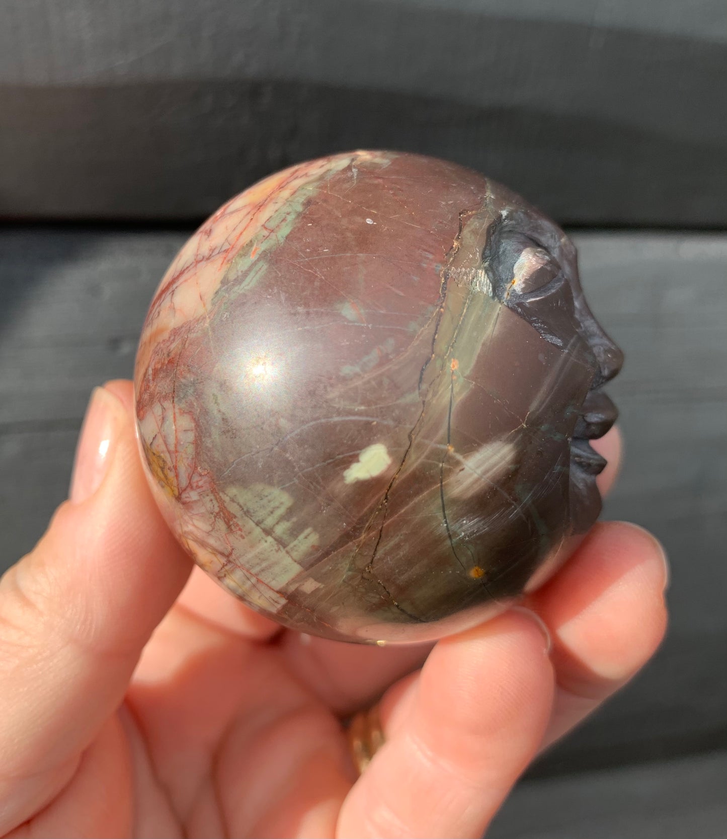 Cherry Creek Jasper Sphere, Happy Face
